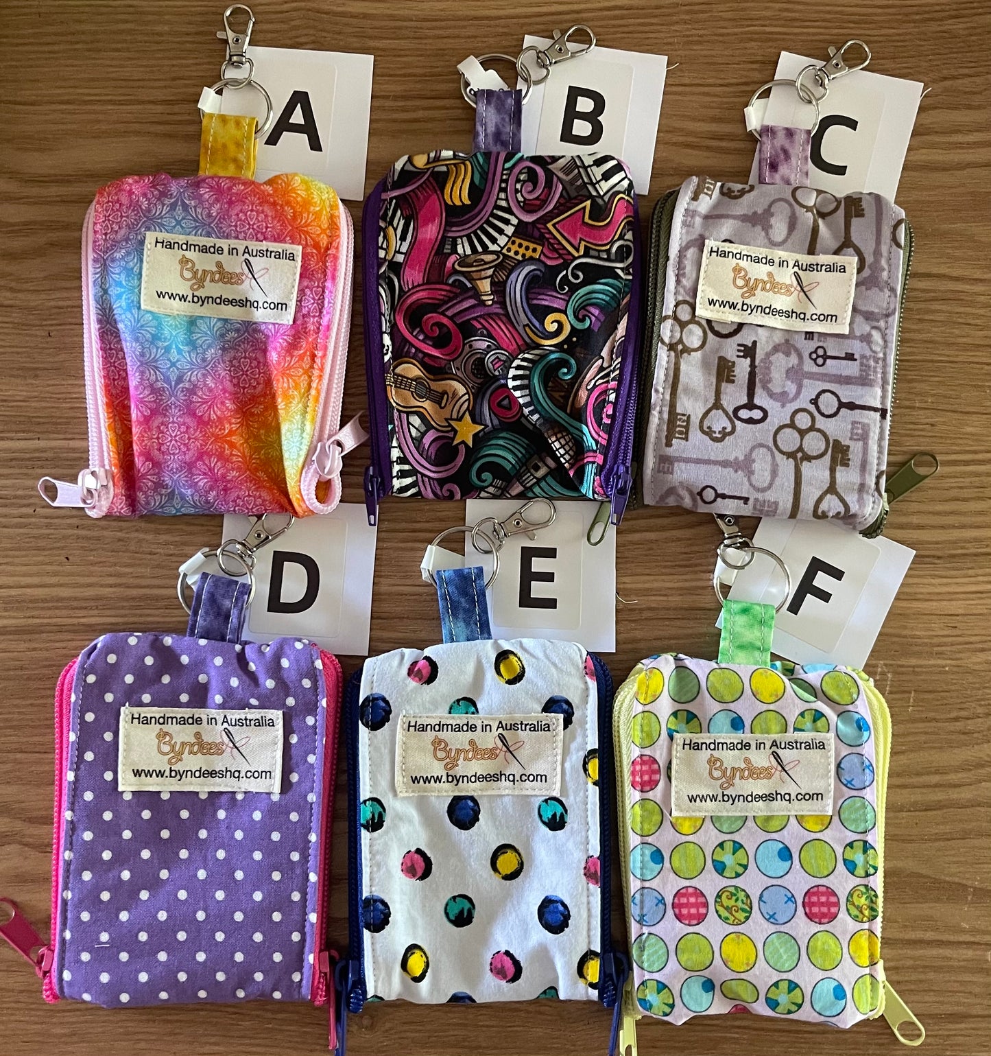 2 Pocket Zipper Keychain Purse - Dots & Bright Patterns