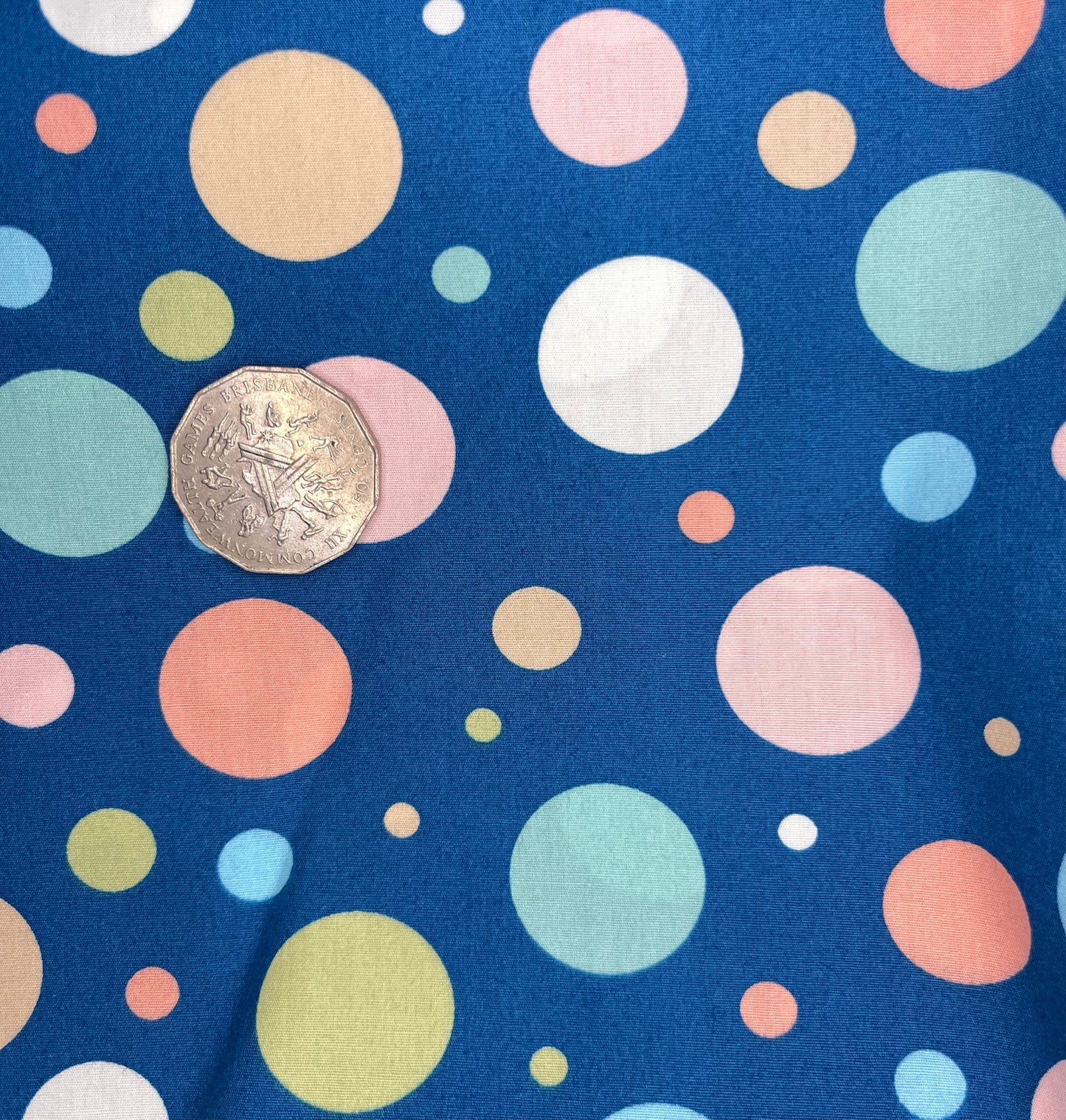 Coloured Dots Different Sizes on Blue
