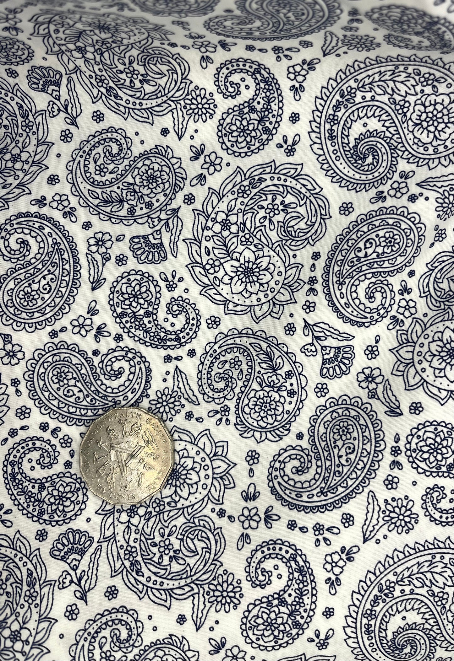 Paisley Navy and White