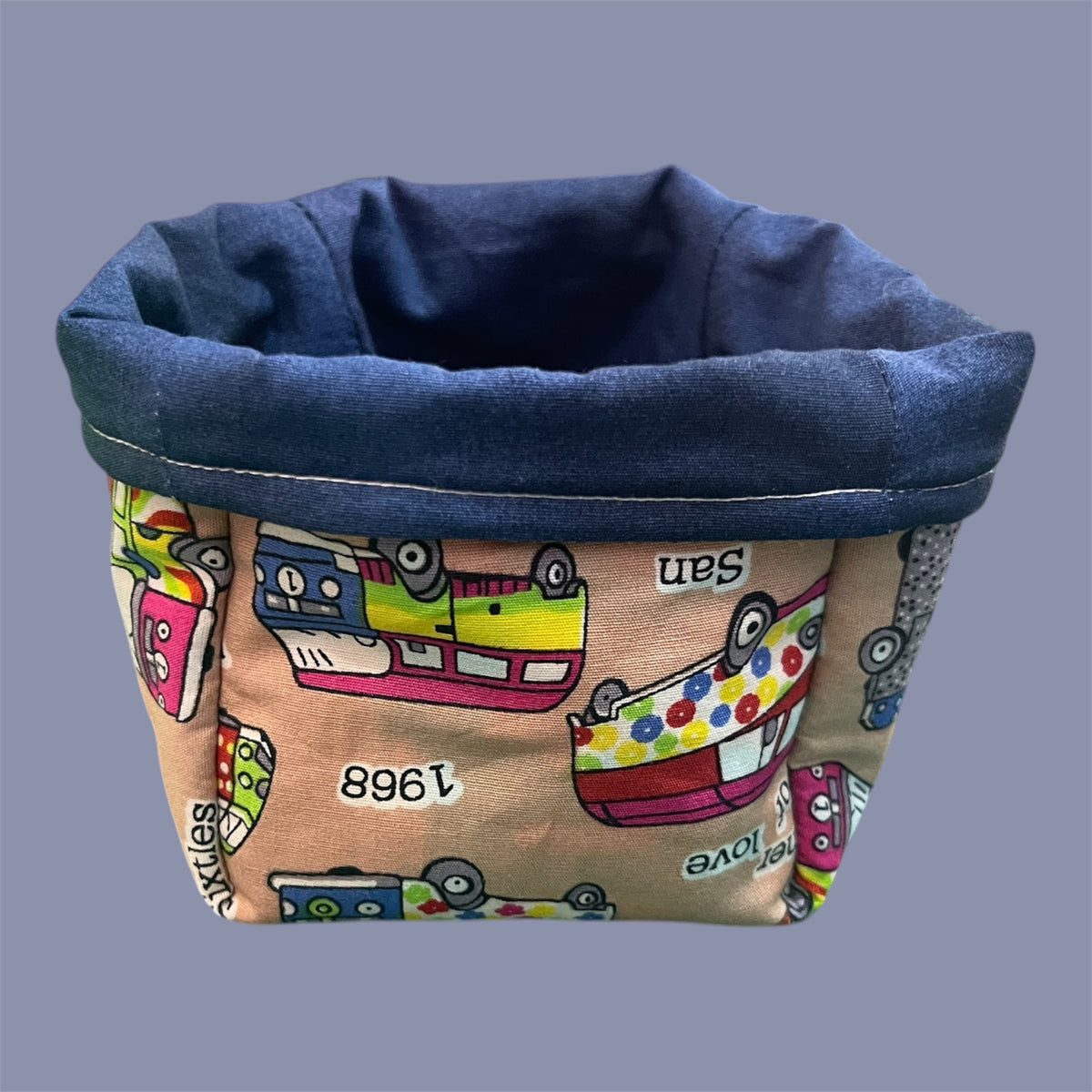 Fabric Boxes - Hippy Bus on Tan with Blue Lining