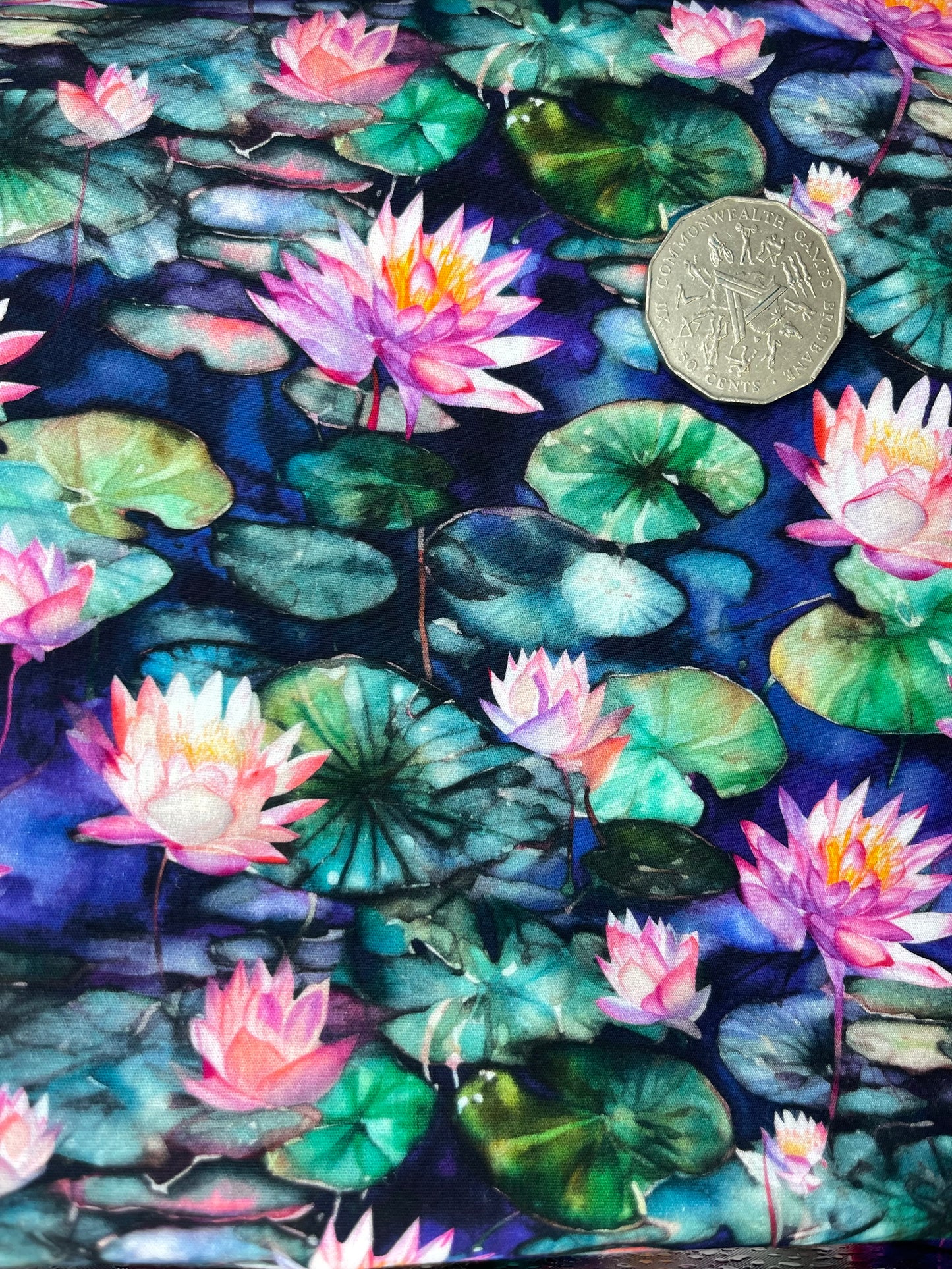 Lilypads and Flowers on Greens & Purple