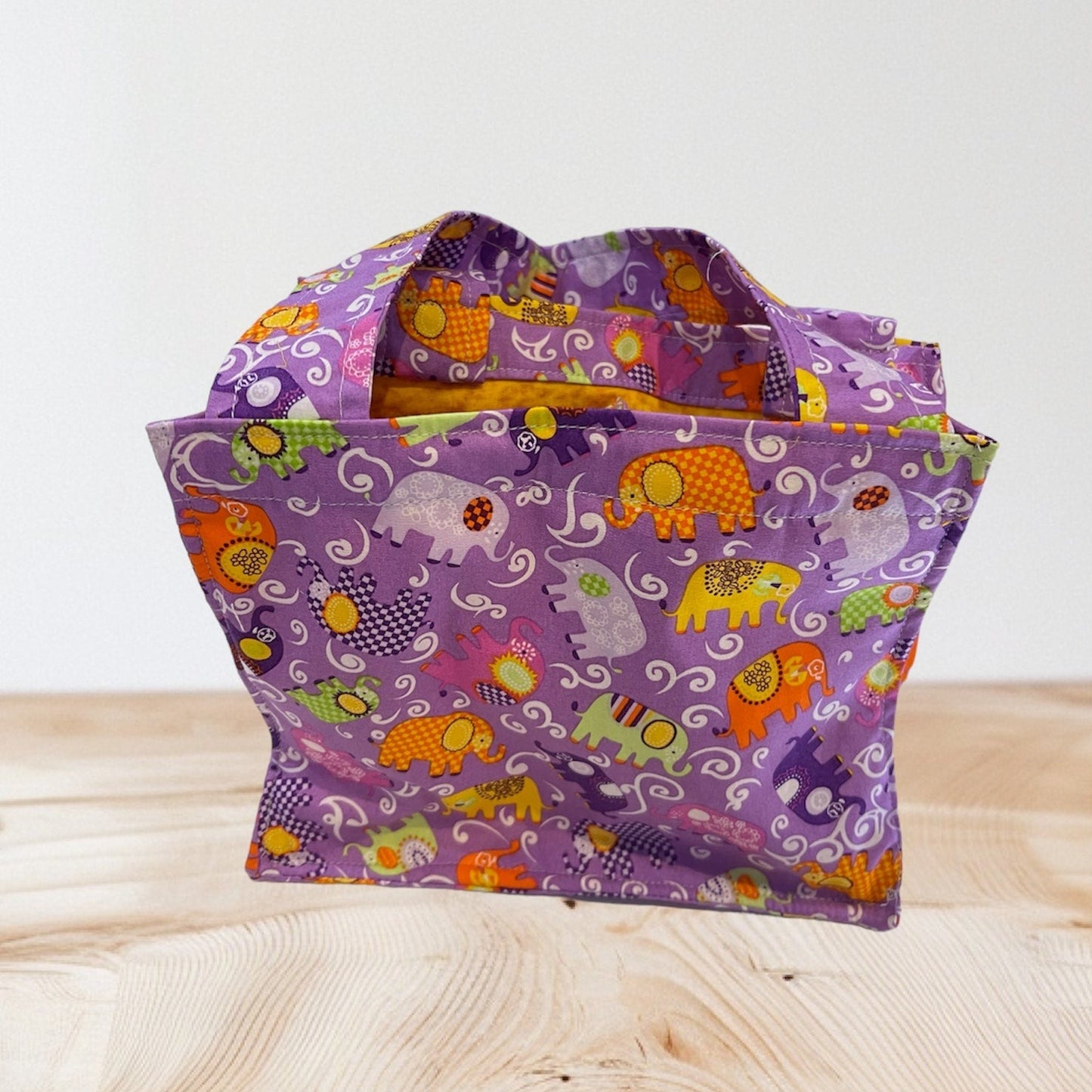 2 Cup Coffee Cup Caddy - Purple Elephants w Yellow Lining