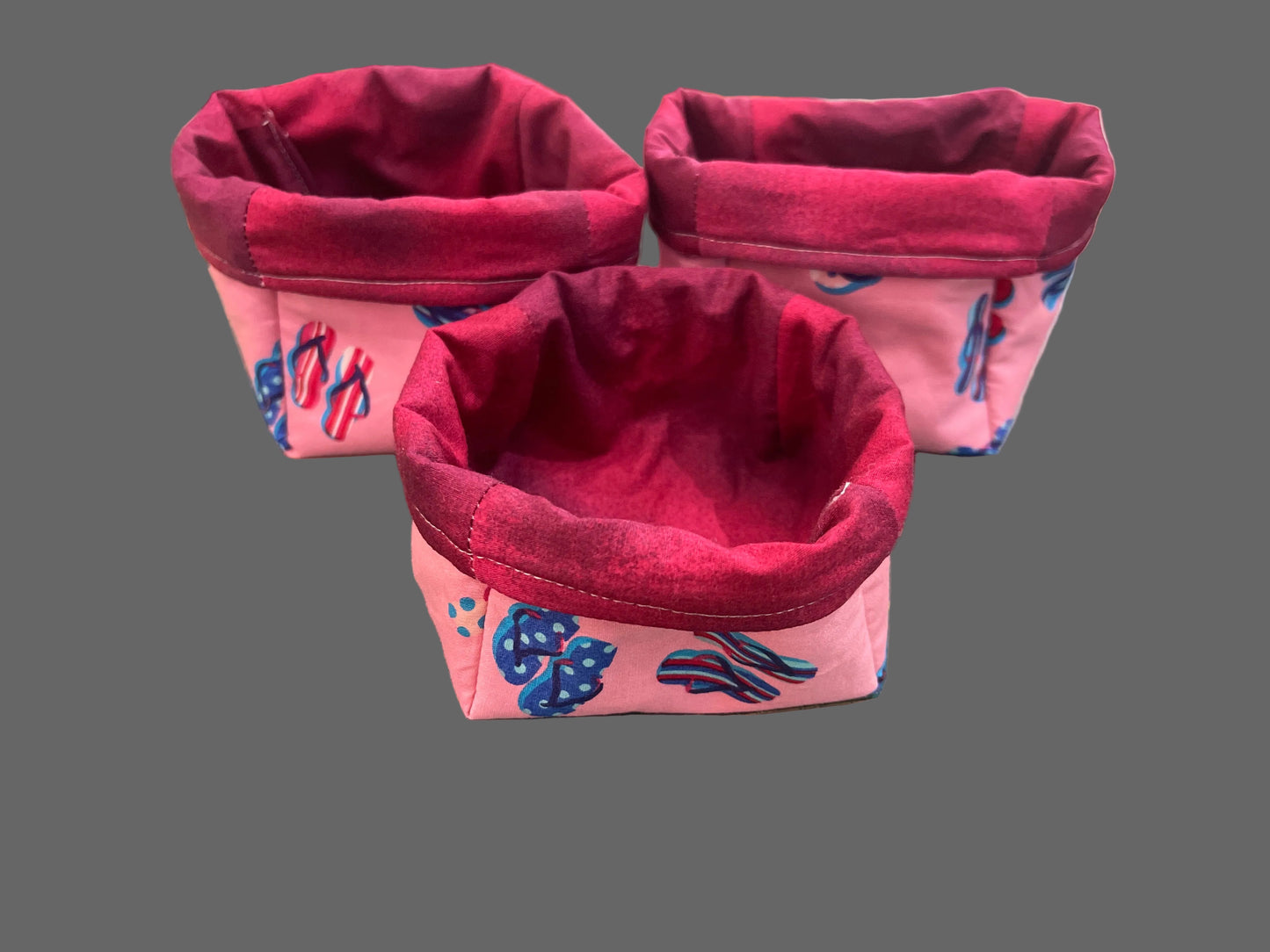 Fabric Boxes - Pink with Thongs with Red Lining