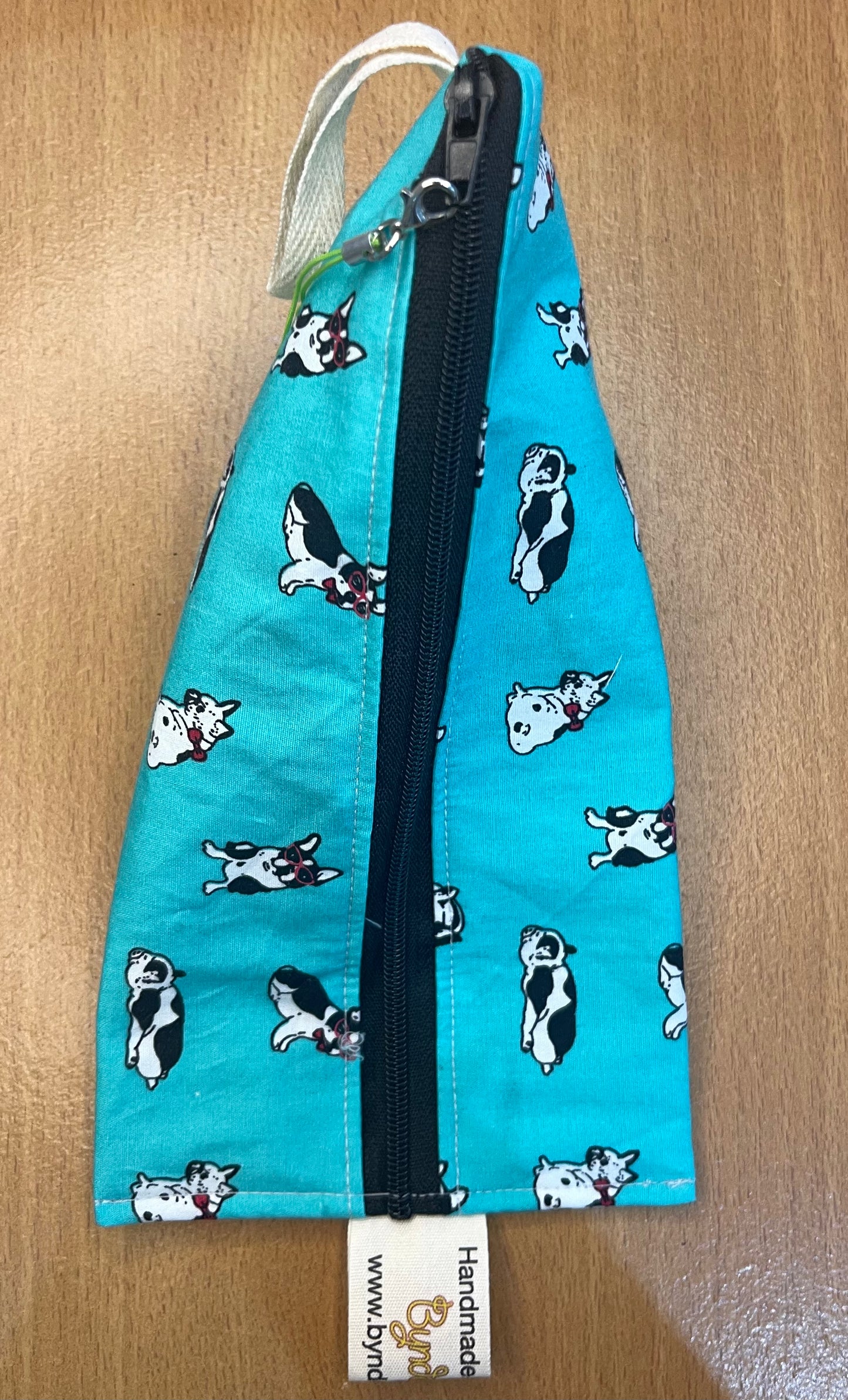 Triangle Pencil Case - Dogs on Green/Blue