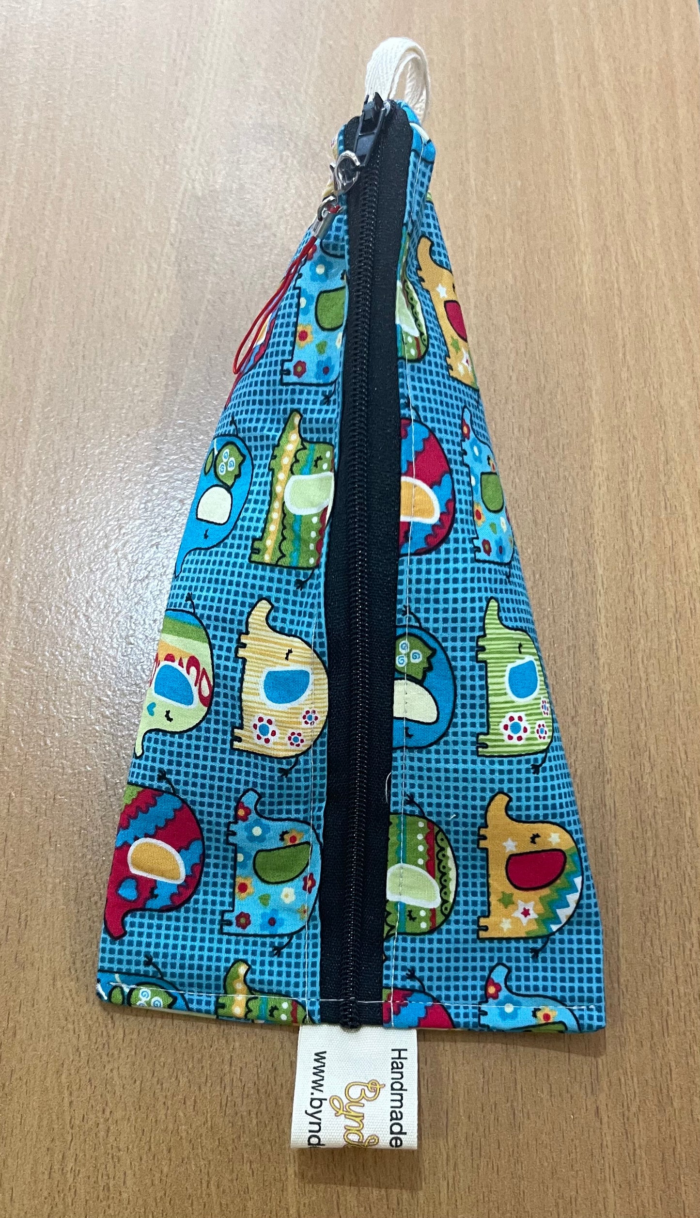Triangle Pencil Case - Elephants on Blue