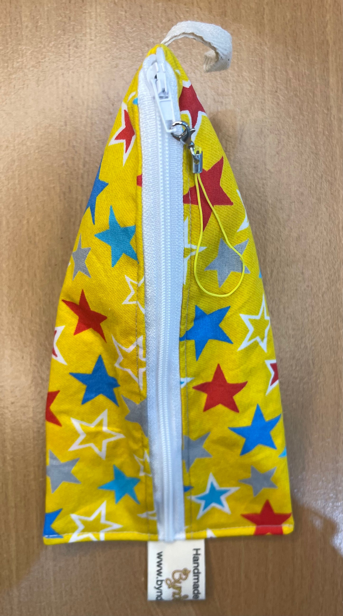 Triangle Pencil Case - Colourful Stars on Yellow