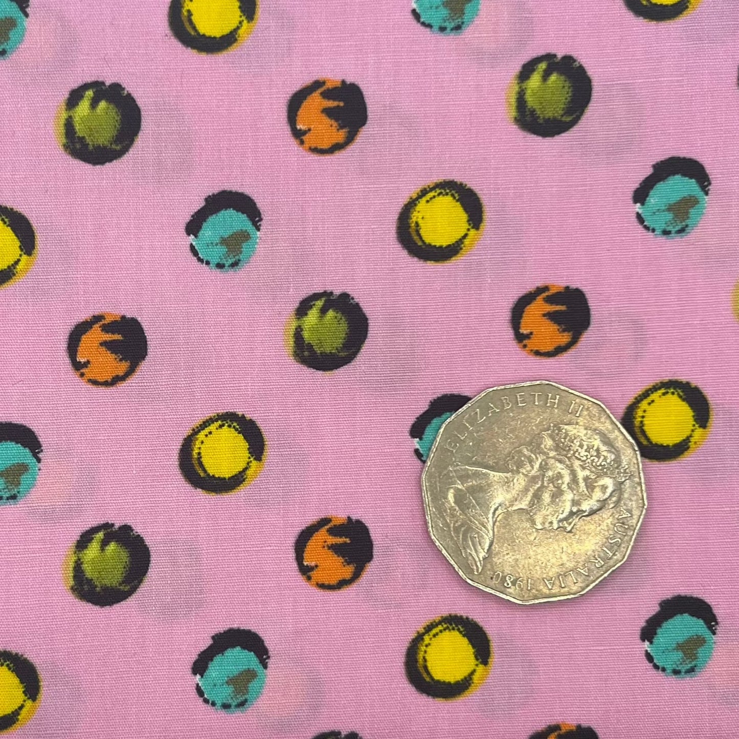 Coloured Cartoon Dots on Pink