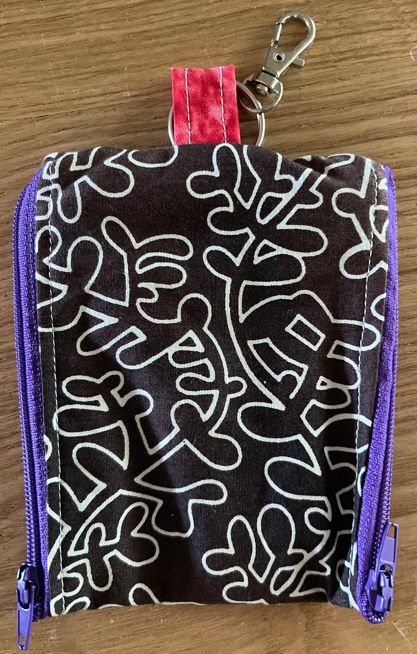 2 Pocket Zipper Keychain Purse - Black & Whites & Greys