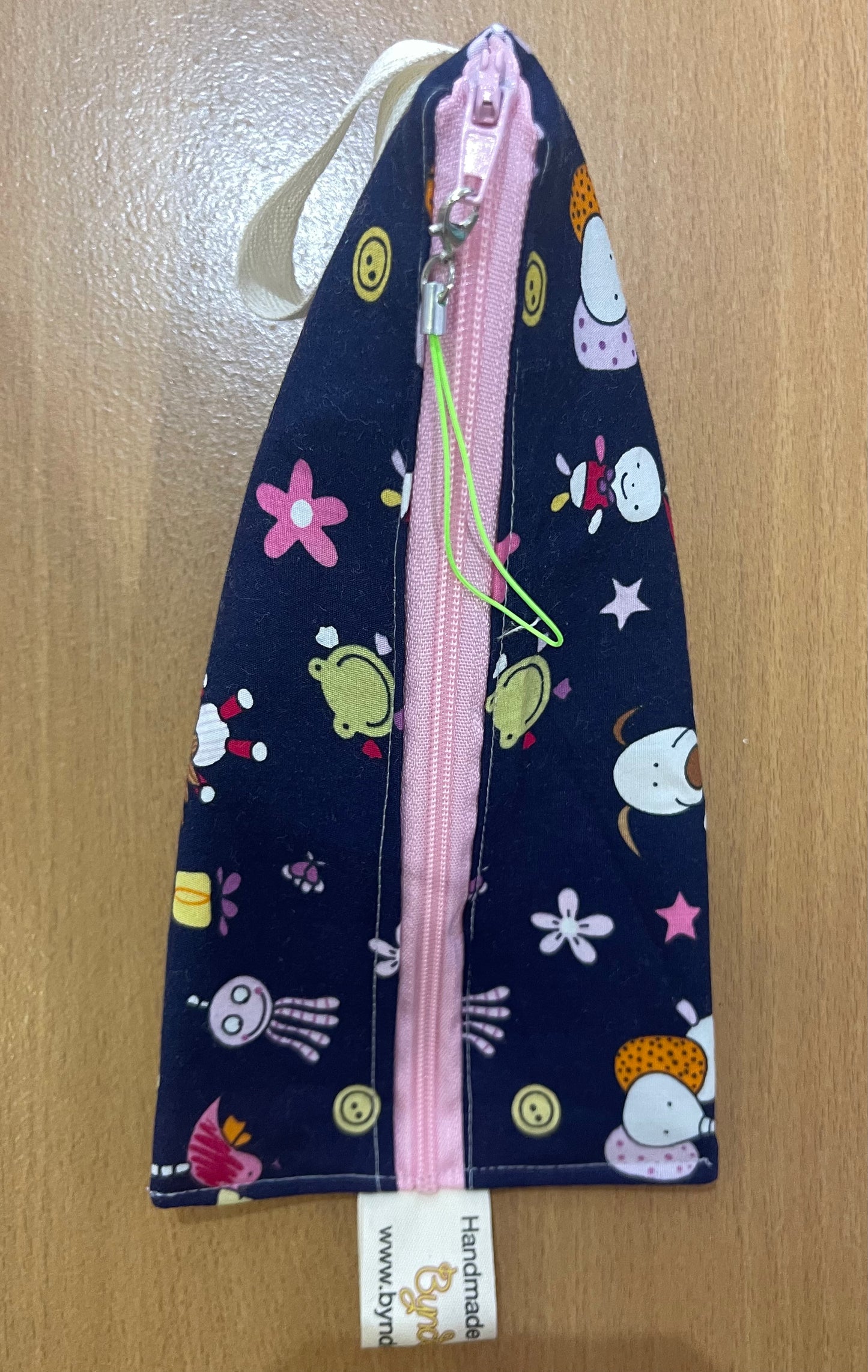 Triangle Pencil Case - Cartoon Animals on Navy