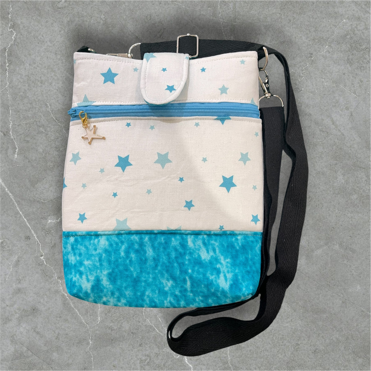 Mobile Phone & Wallet Bag - Blue Stars on White w Lite Blue Lining