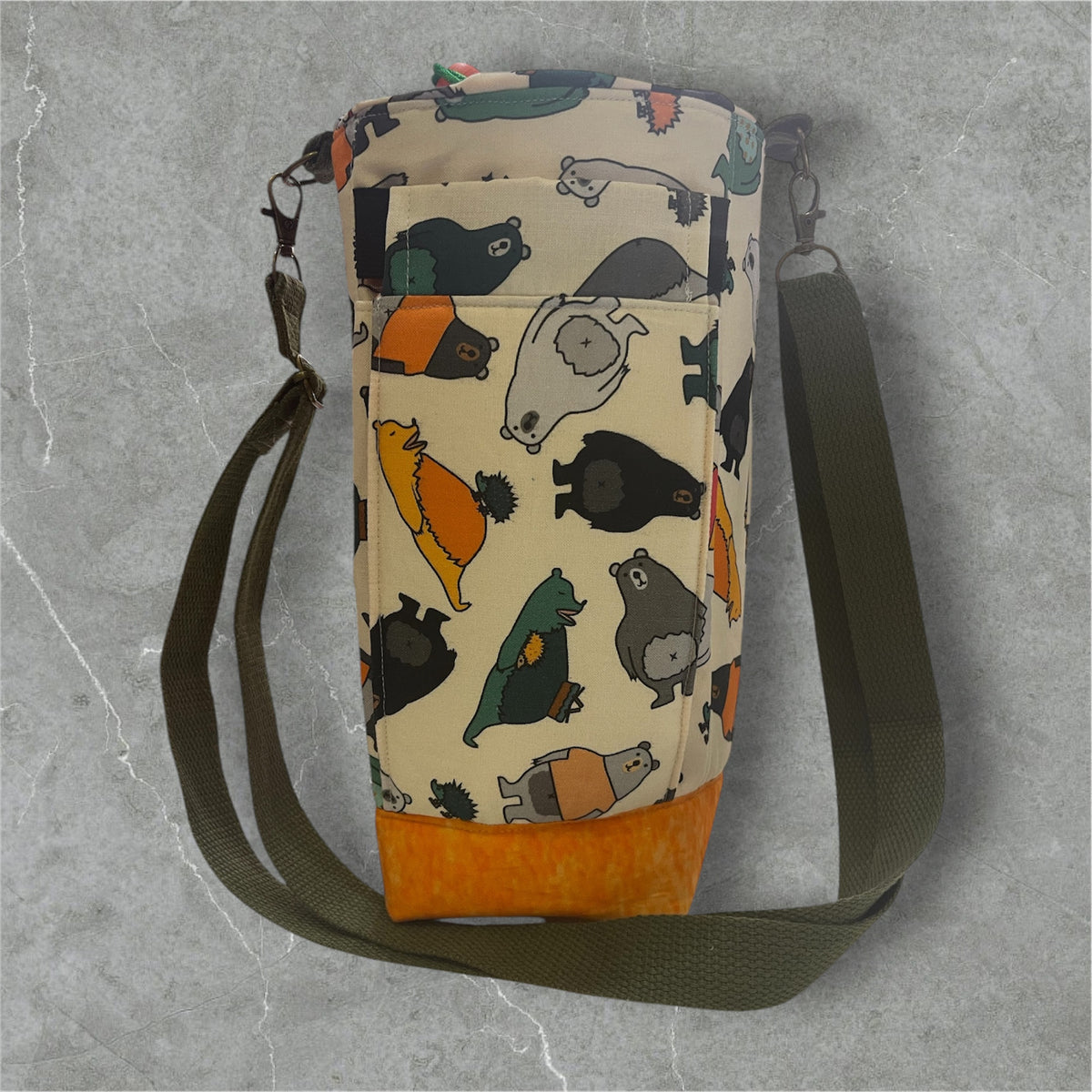 Water Bottle, Phone & Wallet Bag - Bears with Orange Lining
