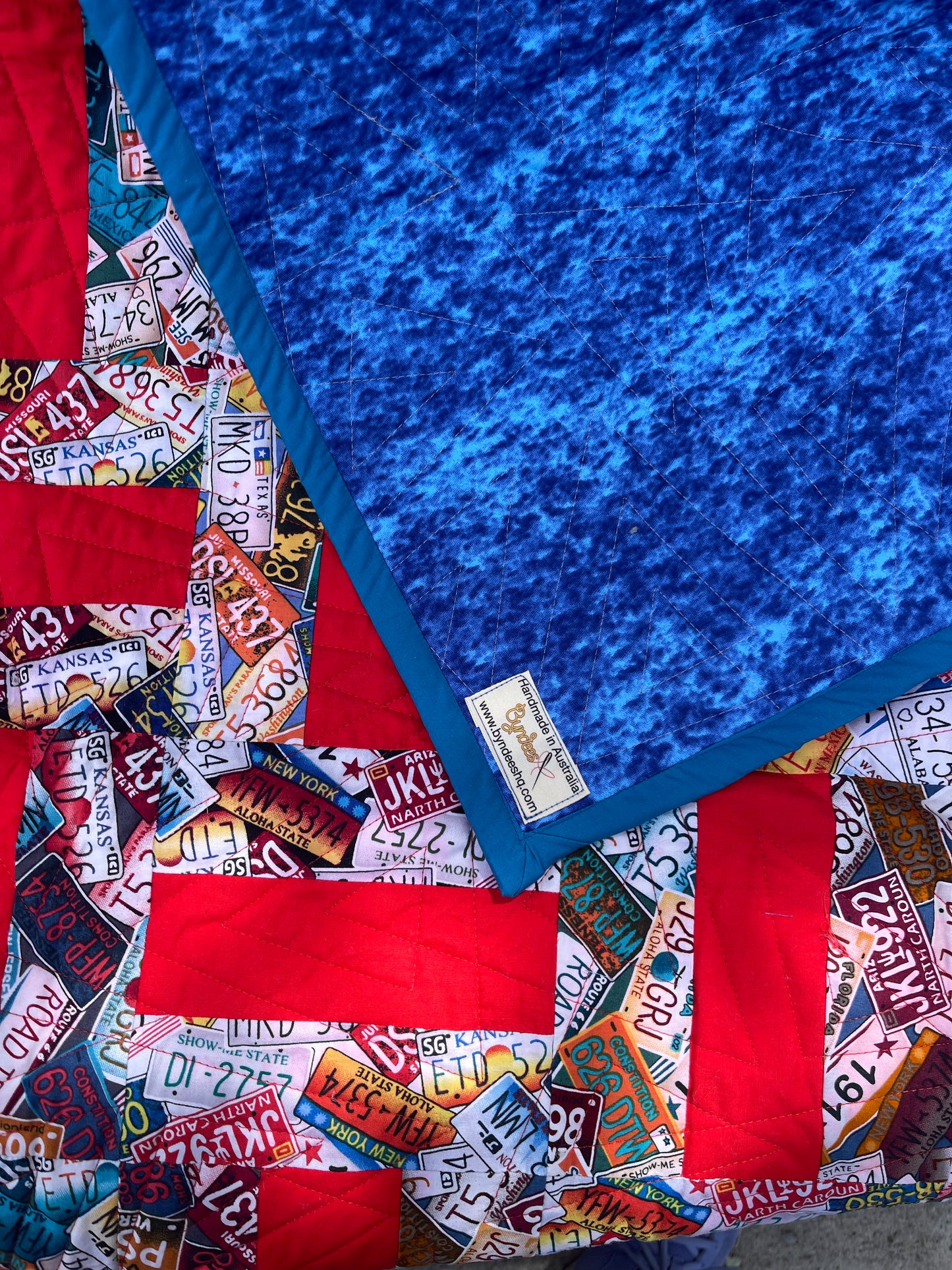 Number Plate Fabric Quilt Finished Size 56" x 68" Approx