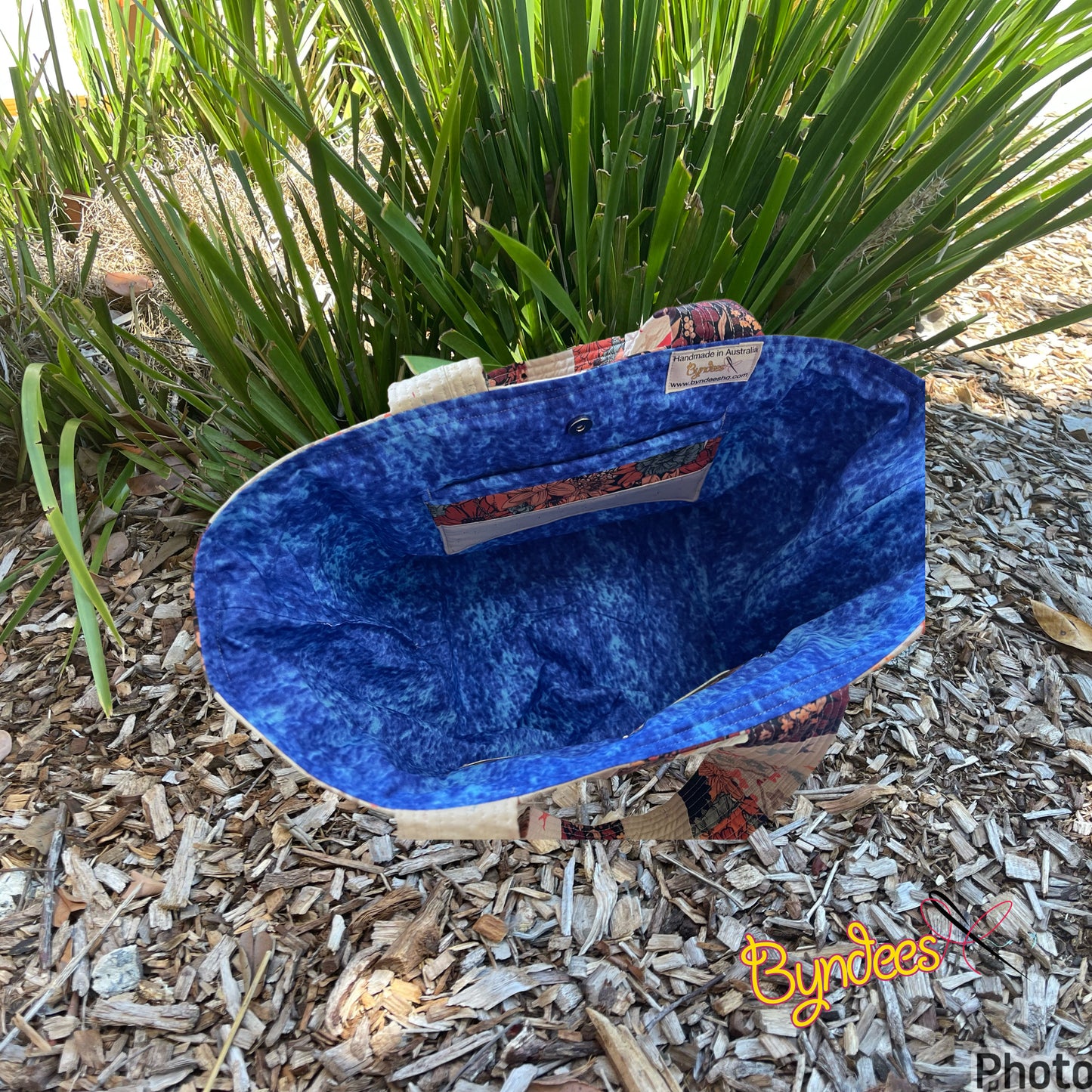 Totally Fun Bag - Beige Flowers & Stars with Blue Lining