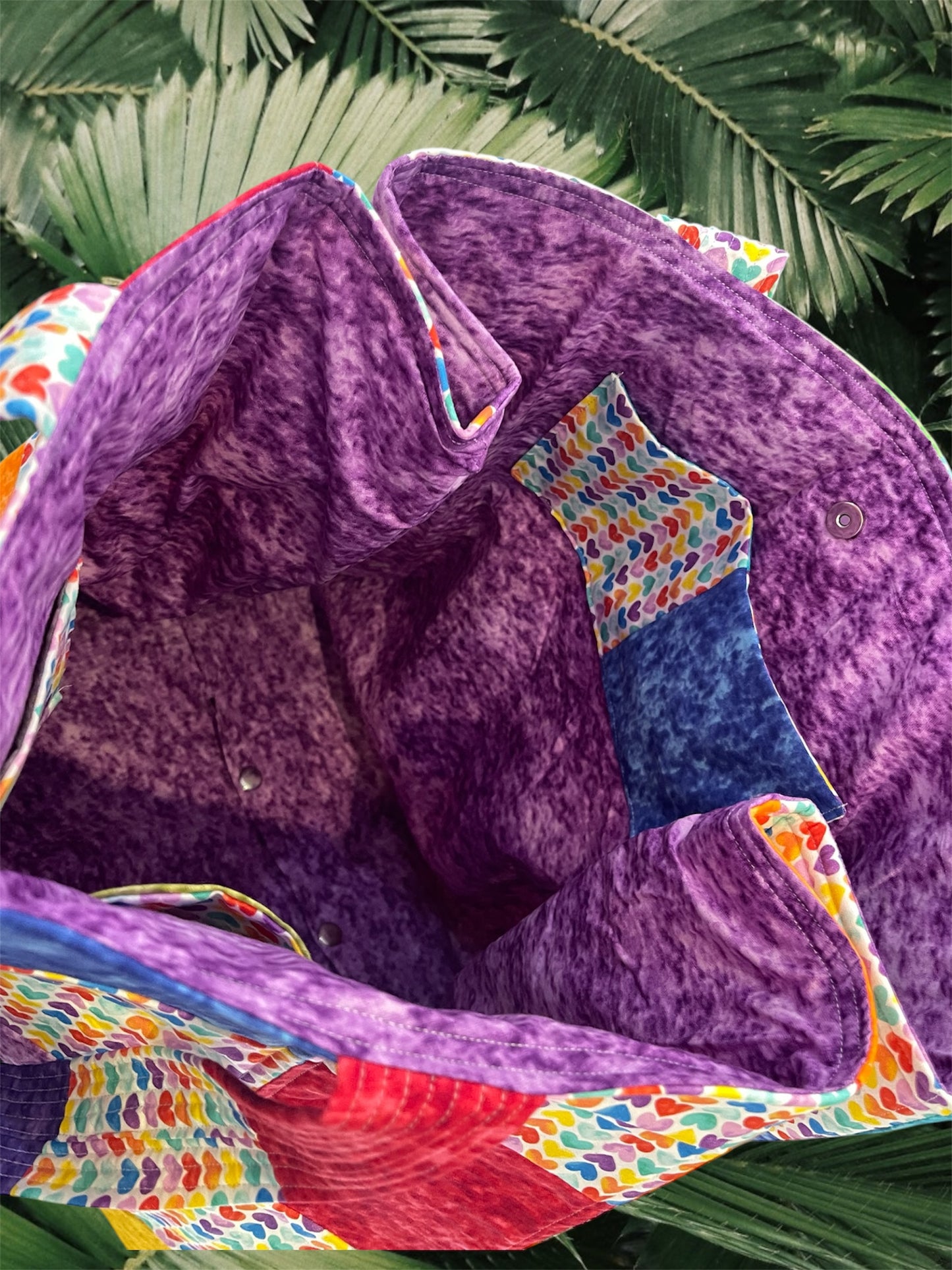 Everything Bag - Colourful Hearts & Marble with Lilac Lining