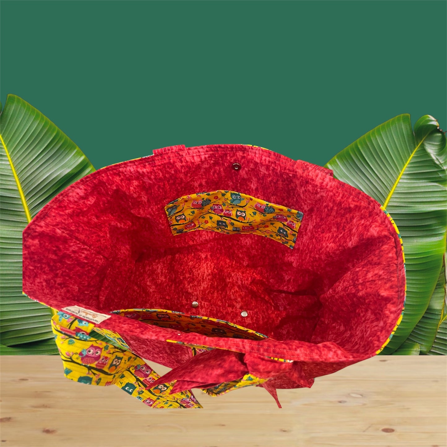 Envy Bag - Yellow Owls with Red Lining