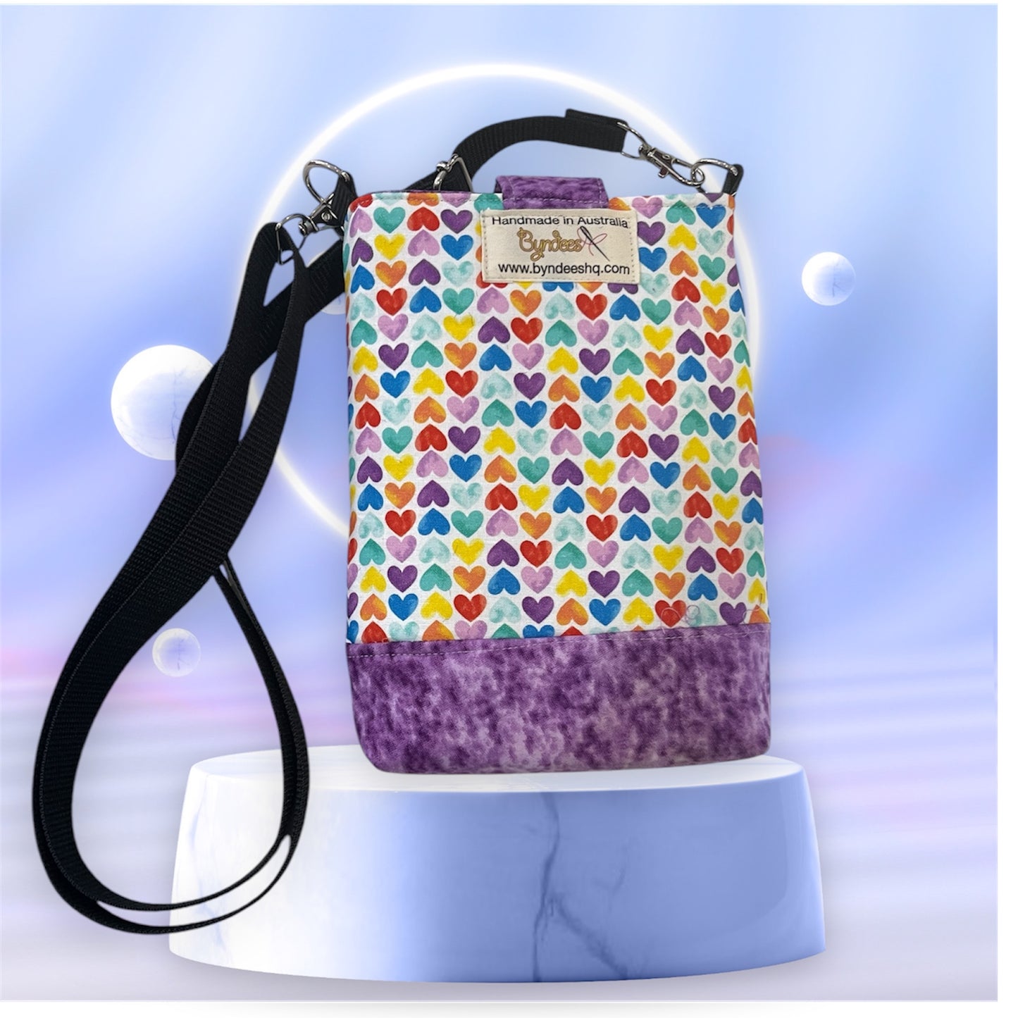 Mobile Phone & Wallet Bag - Colourful Hearts w Lilac Lining
