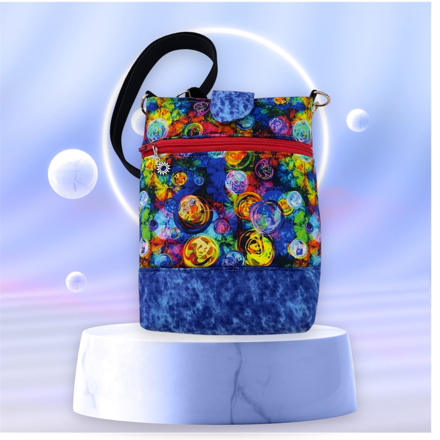 Mobile Phone & Wallet Bag - Blue Bubble Pattern w Blue Lining