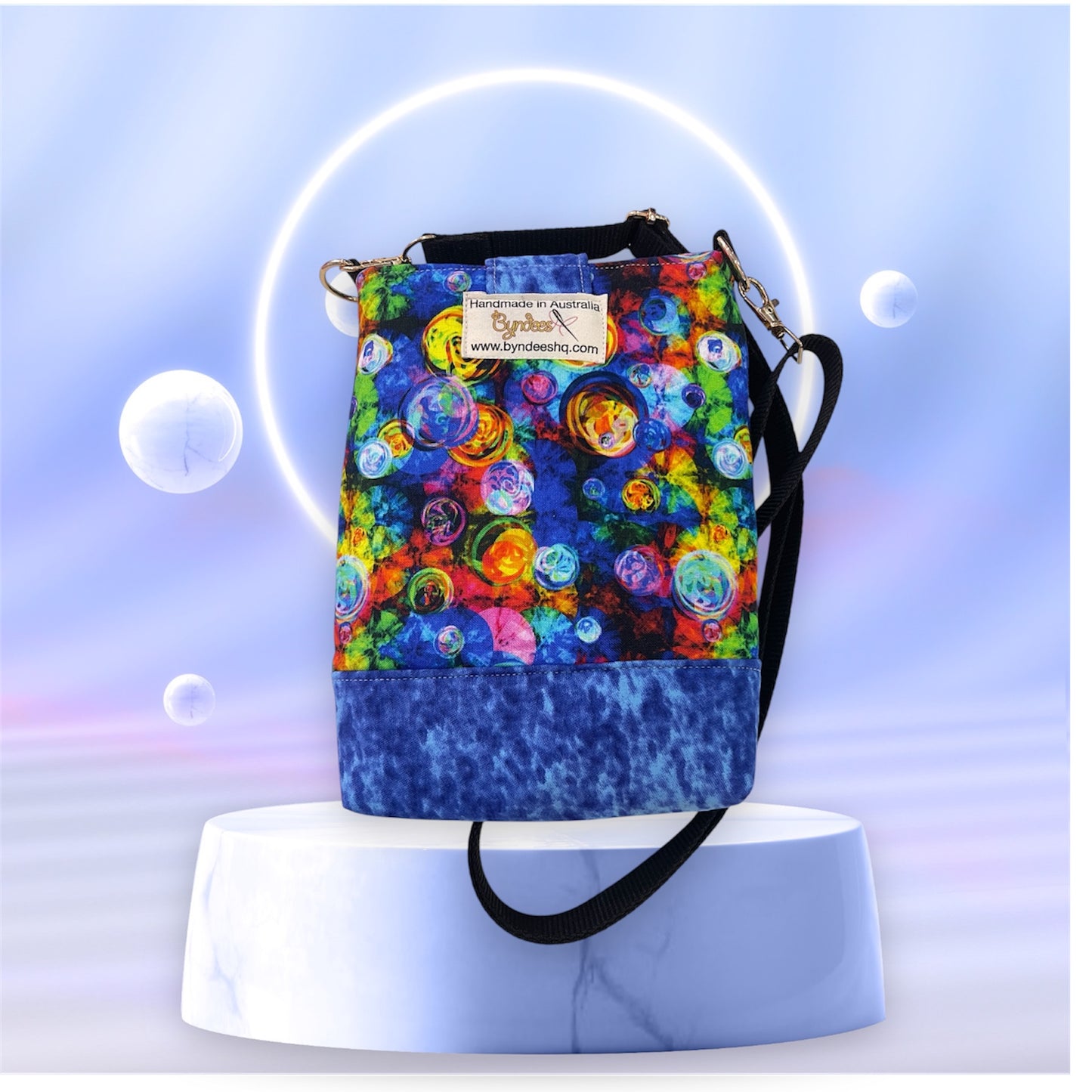 Mobile Phone & Wallet Bag - Blue Bubble Pattern w Blue Lining