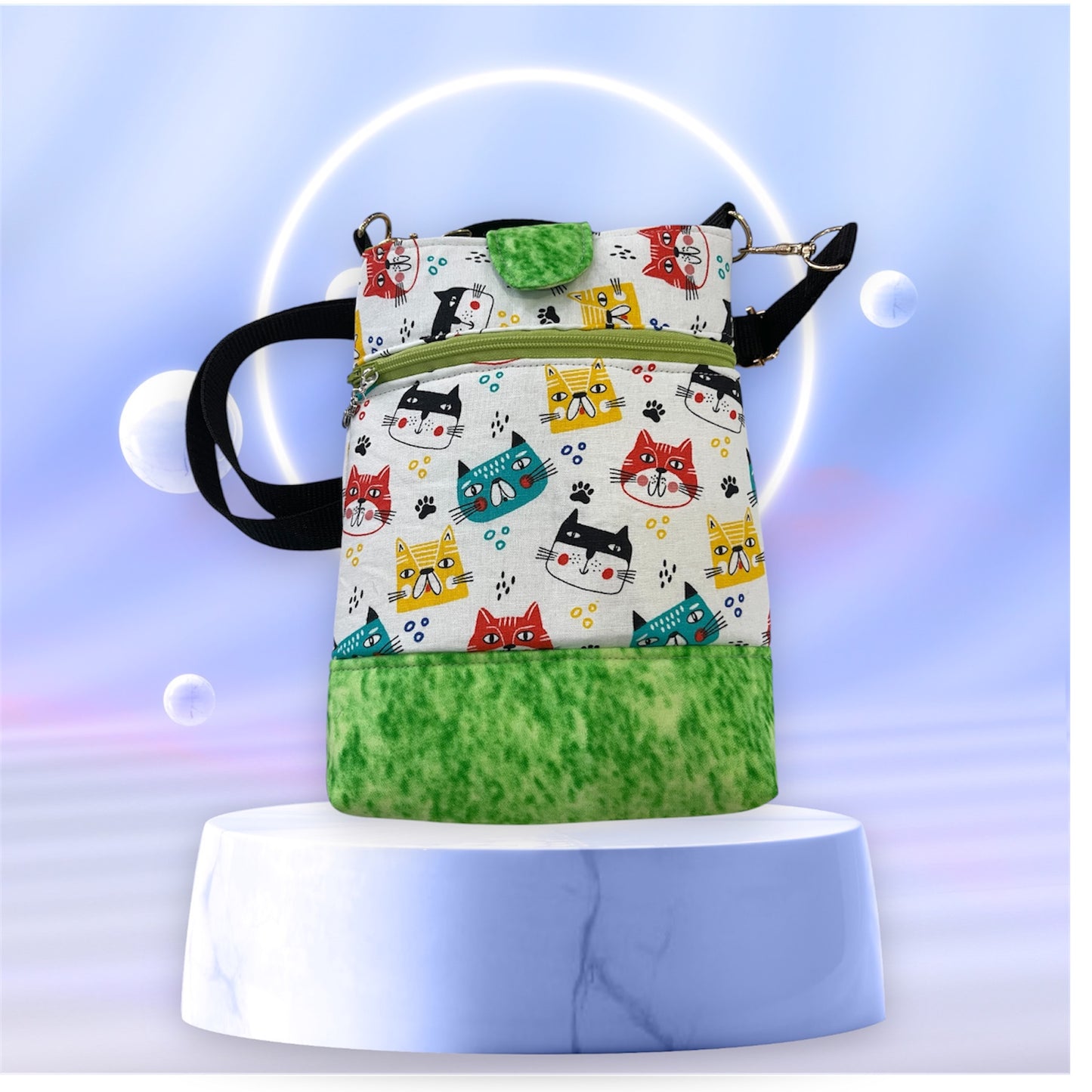 Mobile Phone & Wallet Bag - Cats w Green Linin