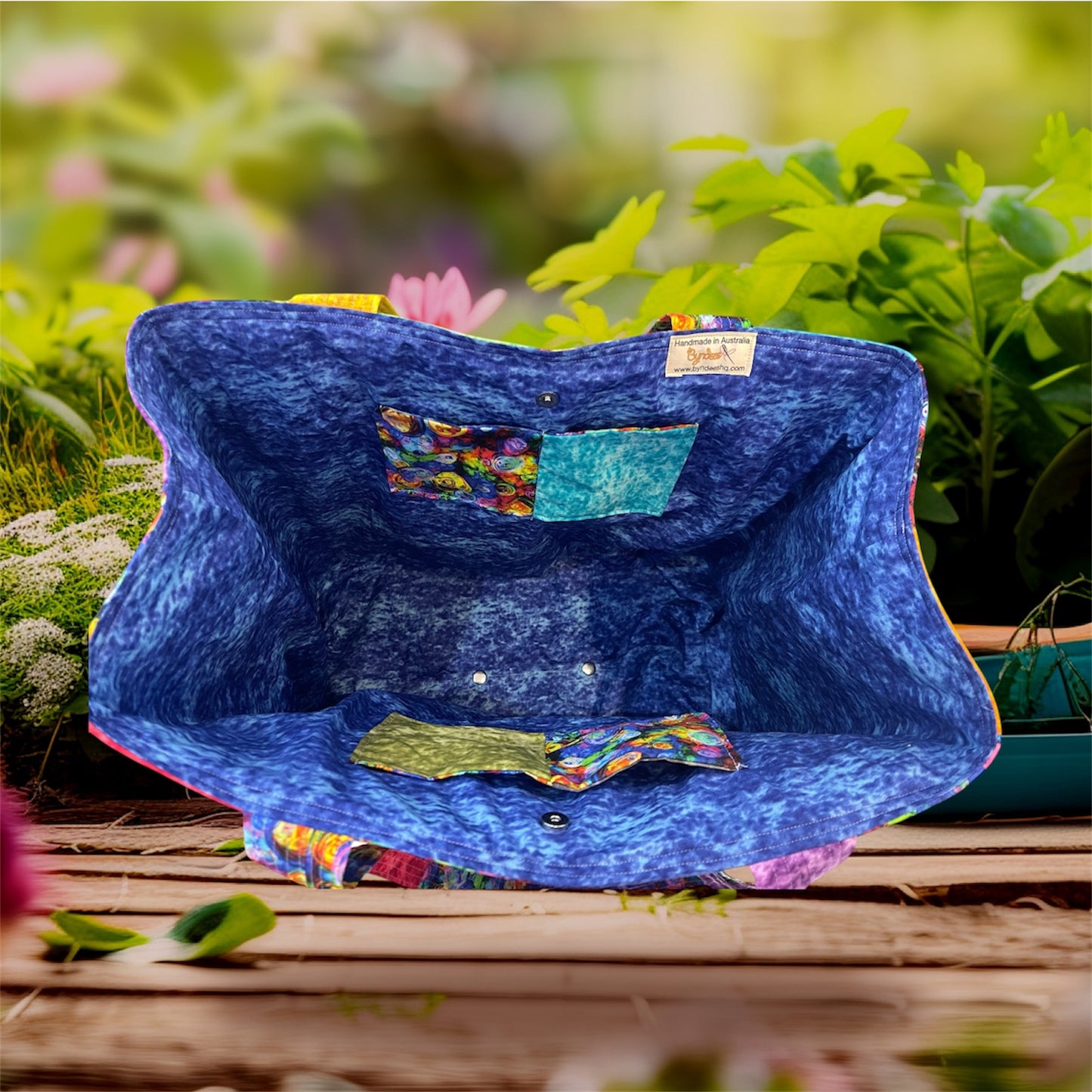 Everything Bag - Colourful Blue Bubbles & Marble with Blue Lining