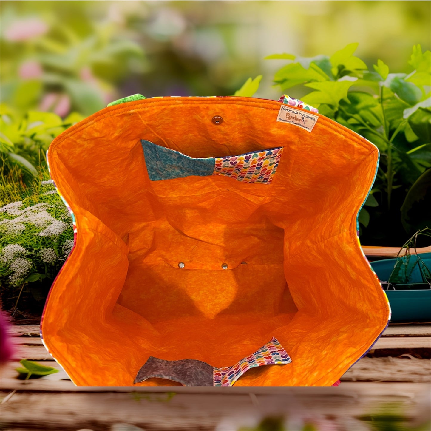 Everything Bag - Colourful Hearts & Marble with Orange Lining