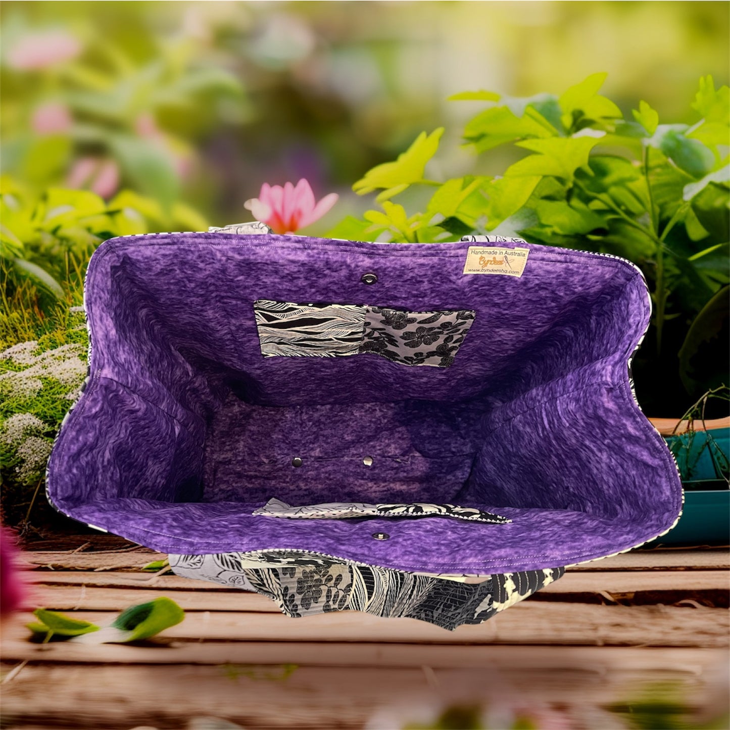 Everything Bag - Black & White with Purple Lining