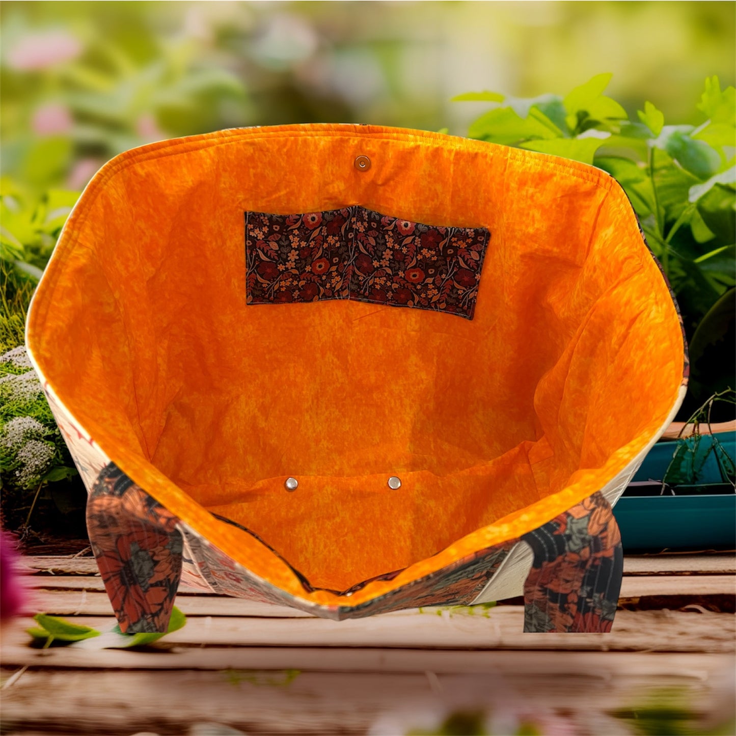 Envy Bag - Beige Flowers with Orange Lining