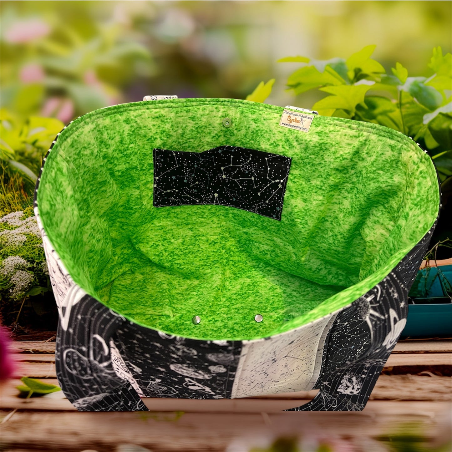 Envy Bag - Universe Black & White Pattern with Green Lining