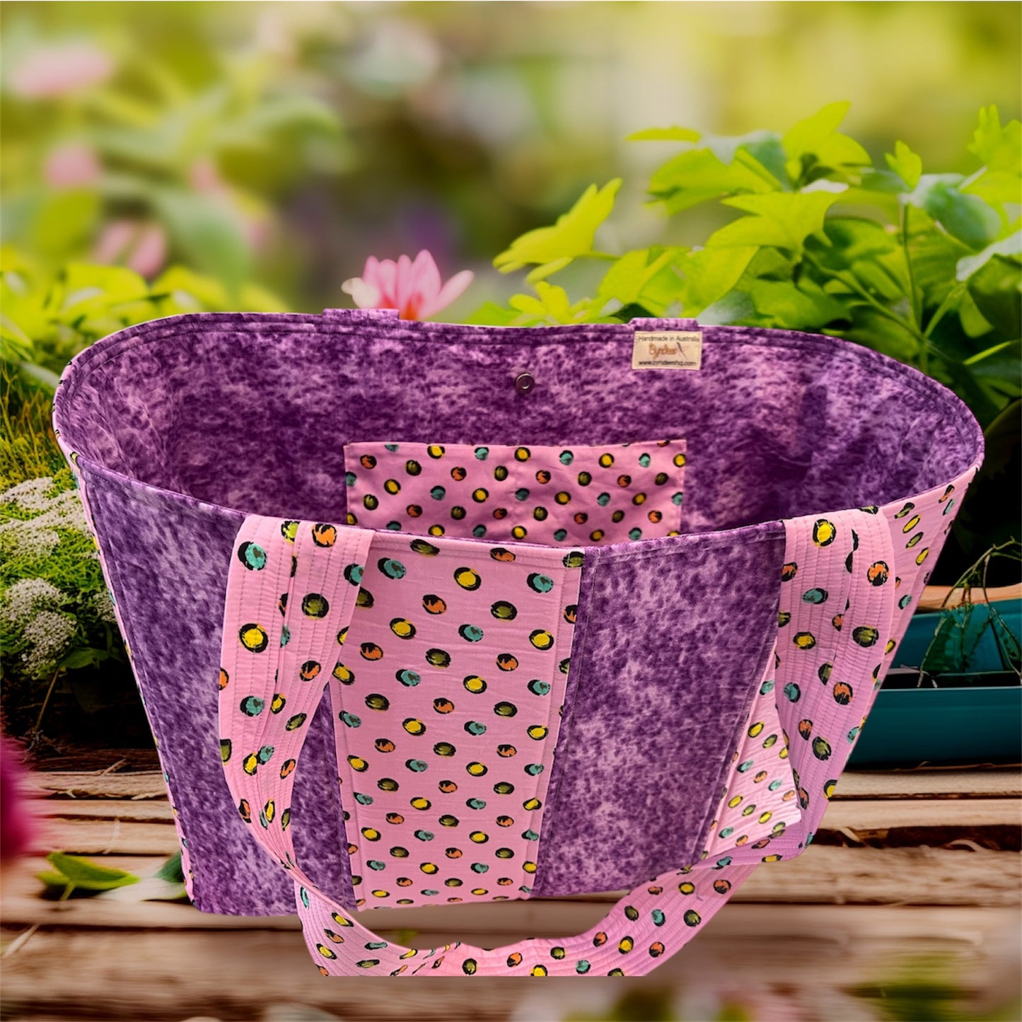 Envy Bag - Cartoon Dots on Pink with Lilac Lining