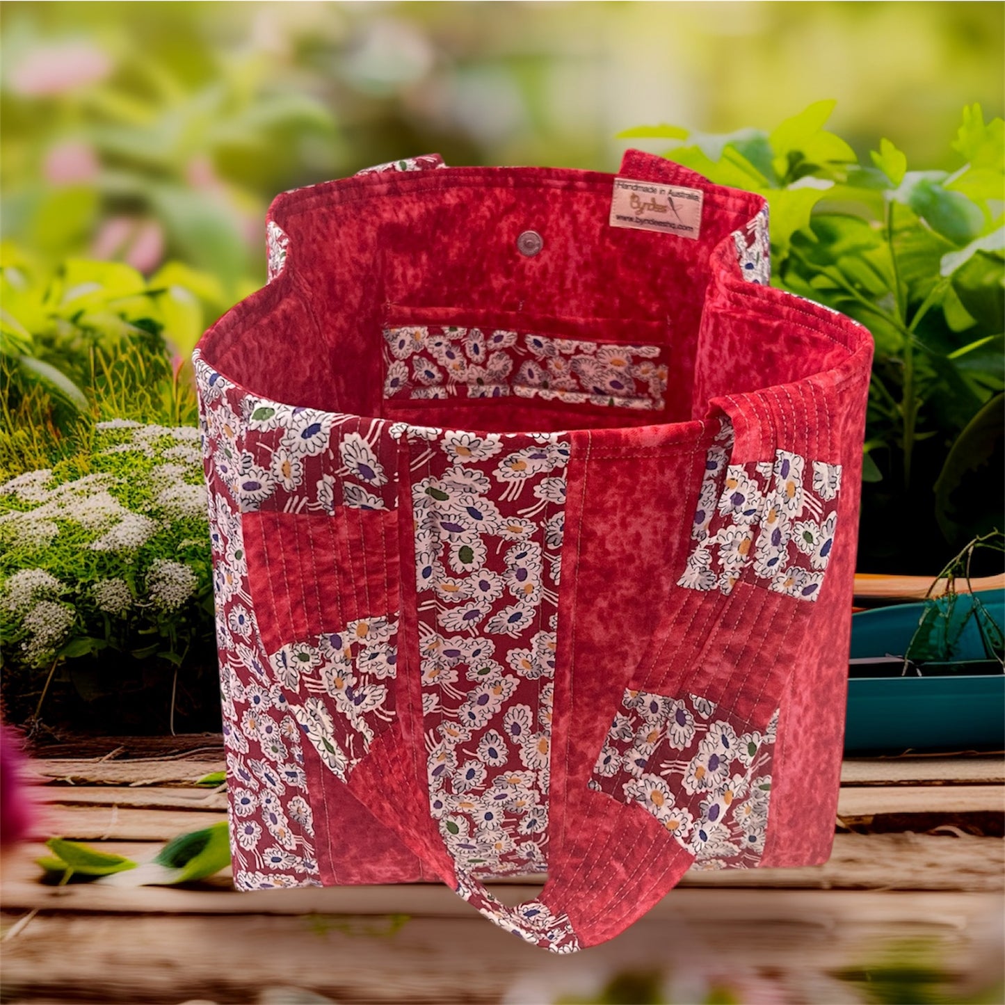 Totally Fun Bag - Cartoon Flowers with Red Lining