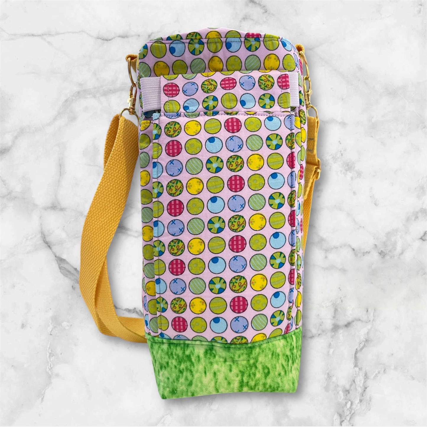 Water Bottle, Phone & Wallet Bag - Harlequin Print with Yellow Lining