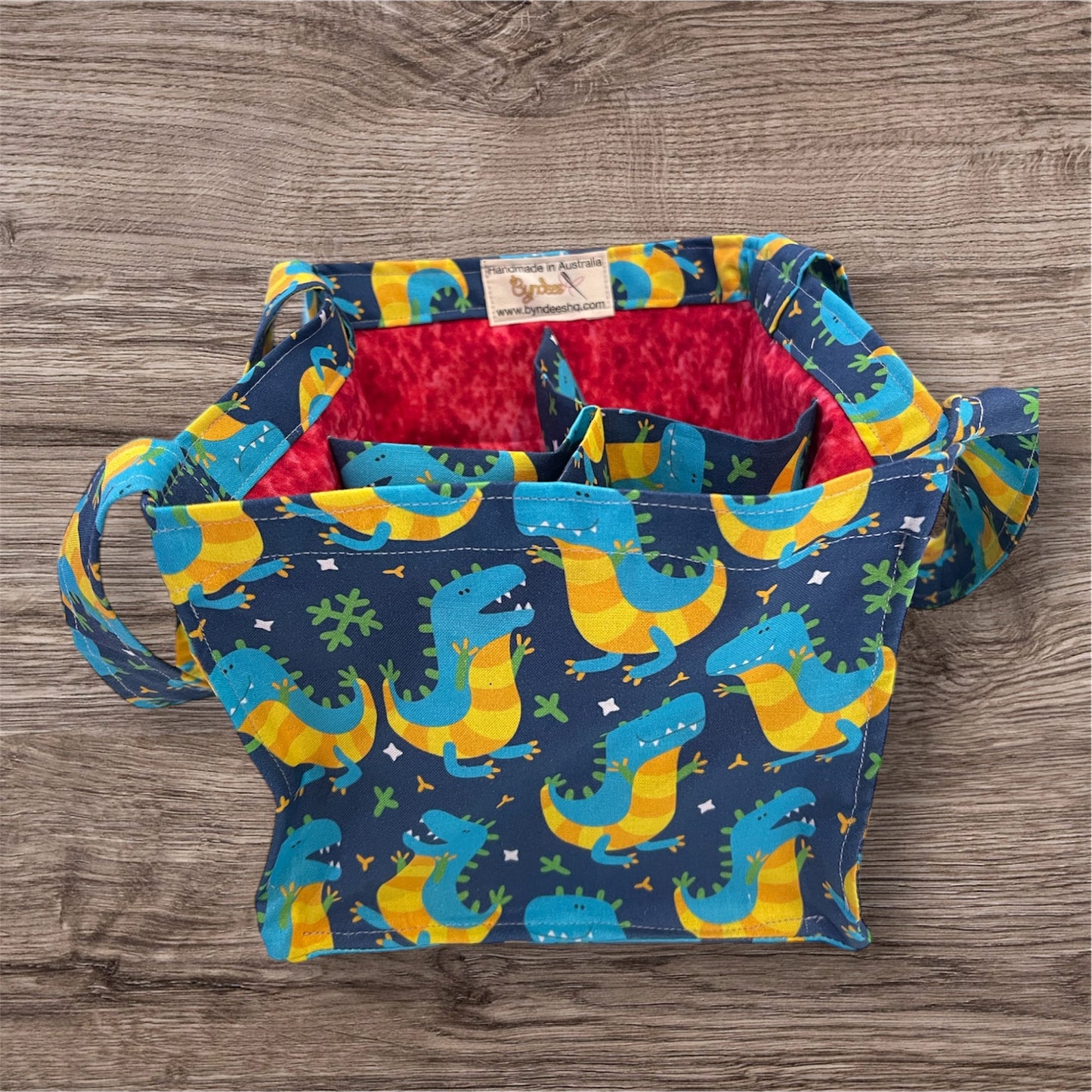 4 Cup Coffee Cup Caddy - Dinosaurs with Red Lining