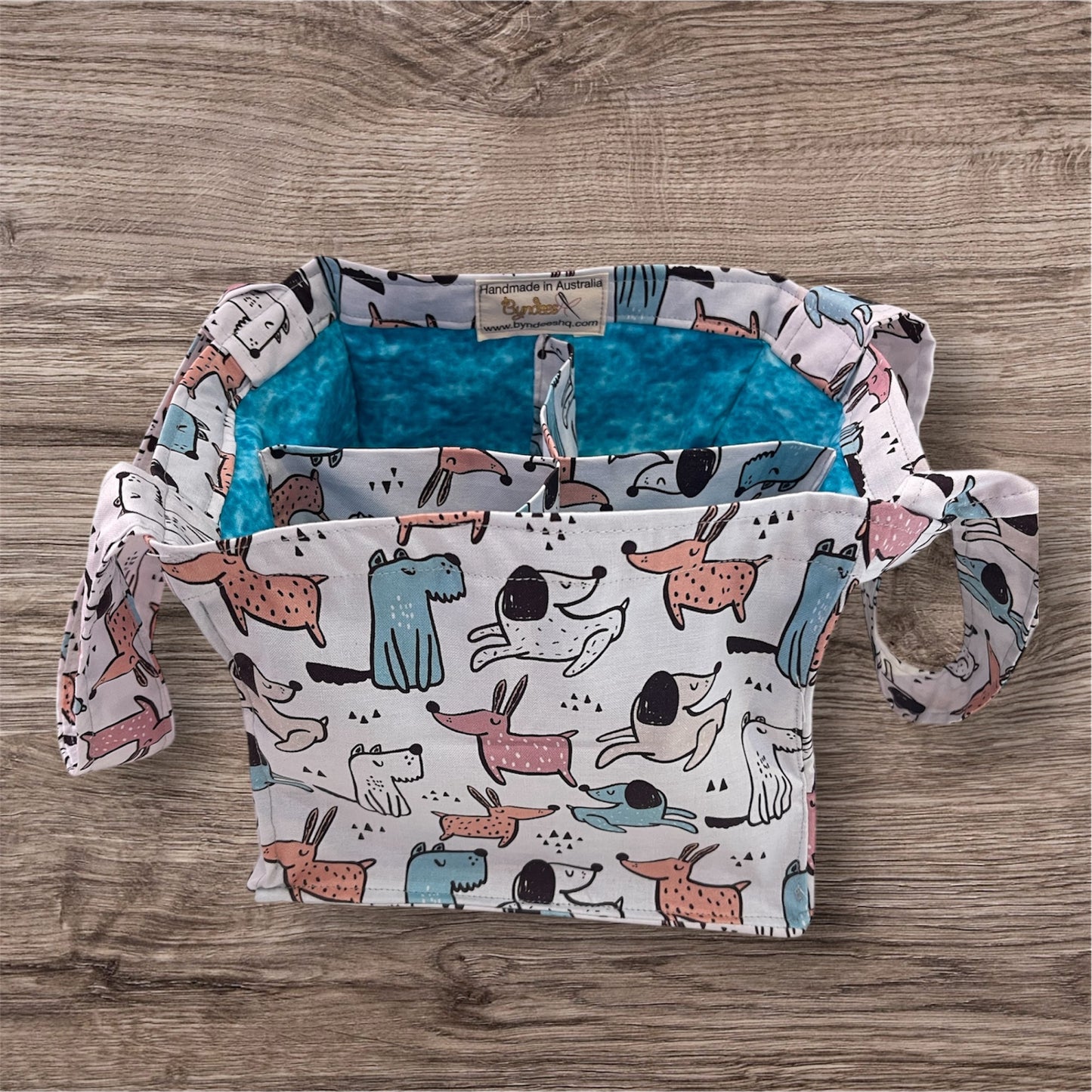 4 Cup Coffee Cup Caddy - Cartoon Dogs with Lite Blue Lining