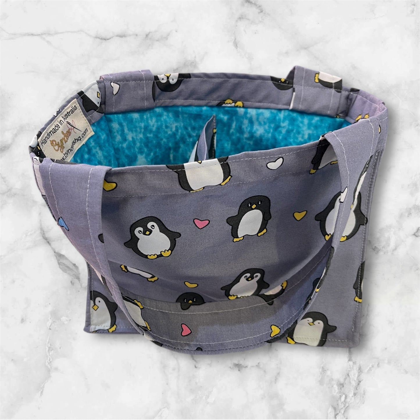 2 Cup Coffee Cup Caddy - Penguins Grey w Lite Blue Lining