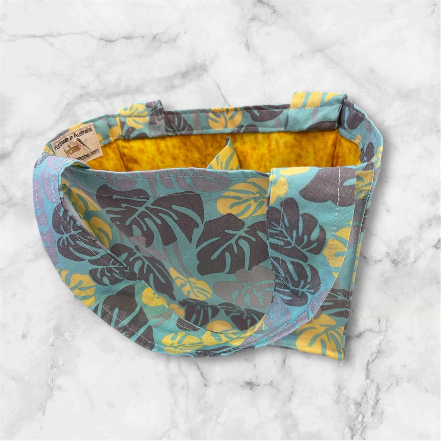 2 Cup Coffee Cup Caddy - Leaves on Gren w Yellow Lining