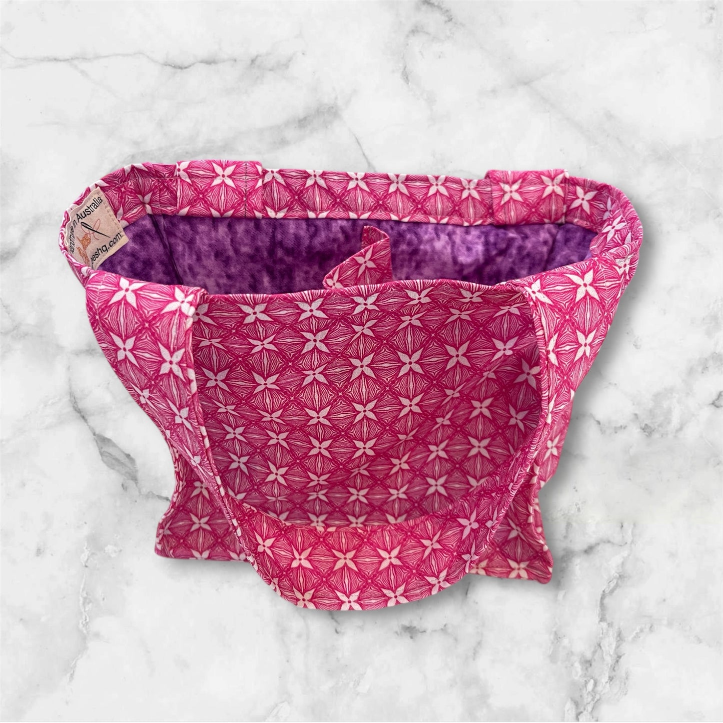 2 Cup Coffee Cup Caddy - Pink with White Star w Lilac Lining