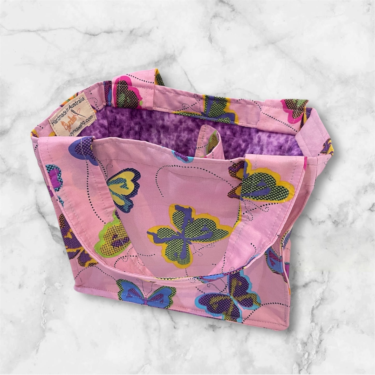 2 Cup Coffee Cup Caddy - Butterflies on Pink w Lilac Lining