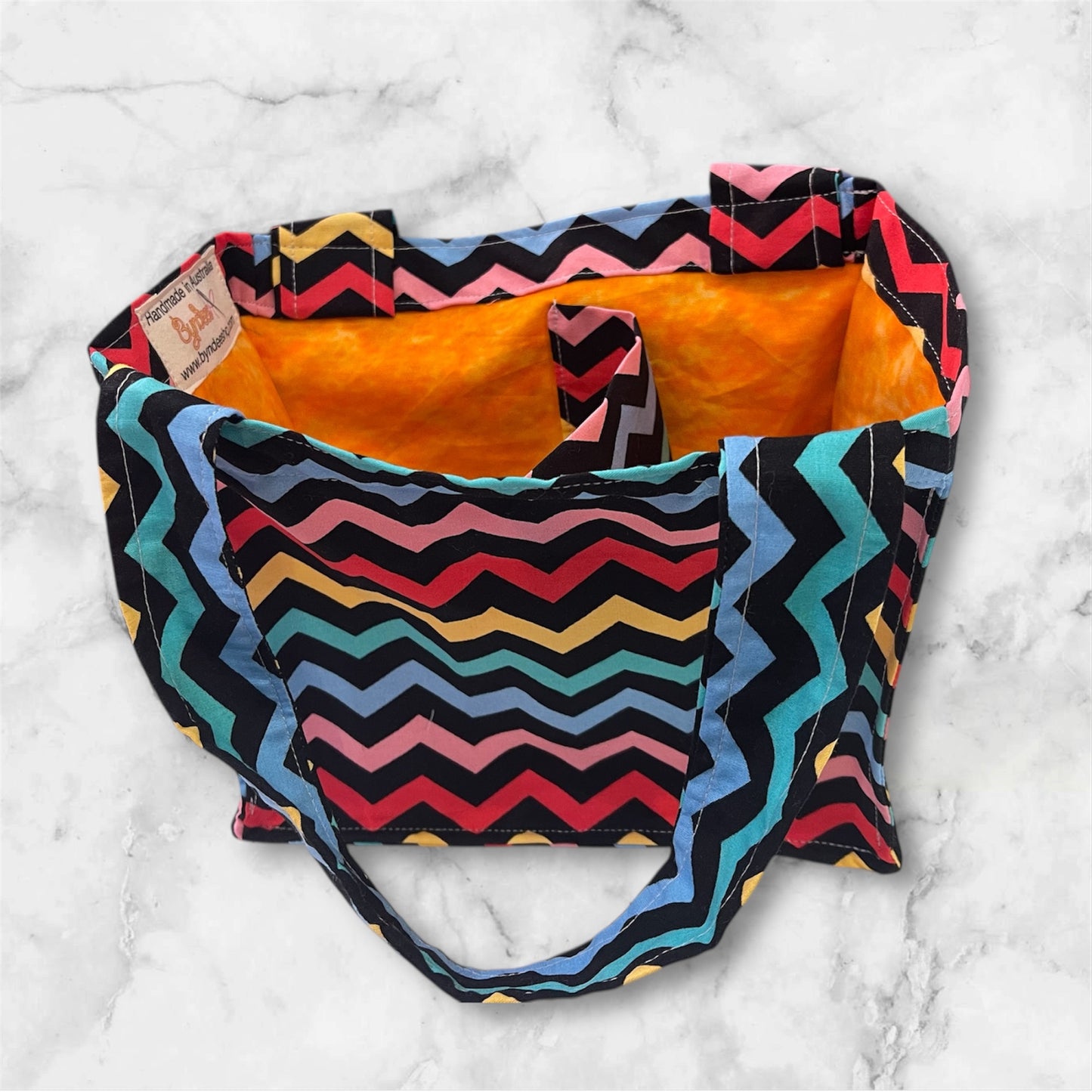 2 Cup Coffee Cup Caddy - Zigzag Colours w Orange Lining