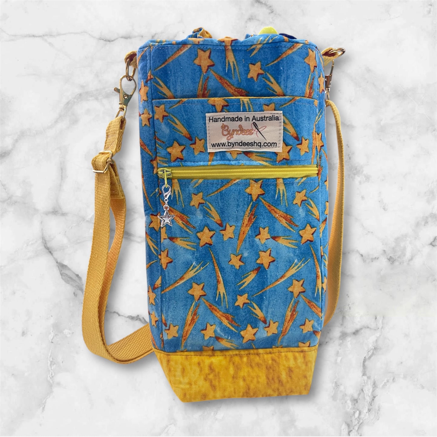 Water Bottle, Phone & Wallet Bag - Cartoon Flowers on Red with Red Lining
