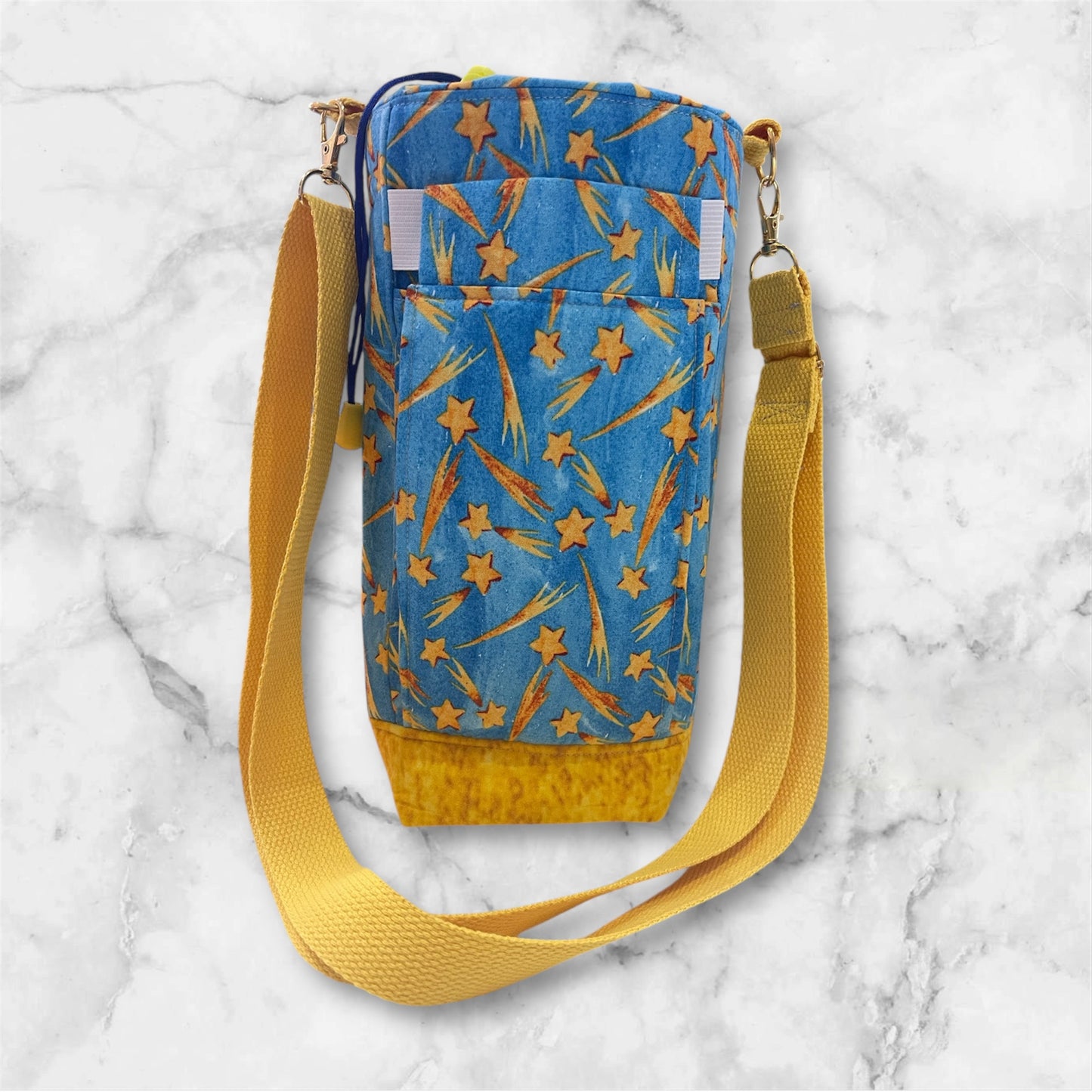 Water Bottle, Phone & Wallet Bag - Cartoon Flowers on Red with Red Lining
