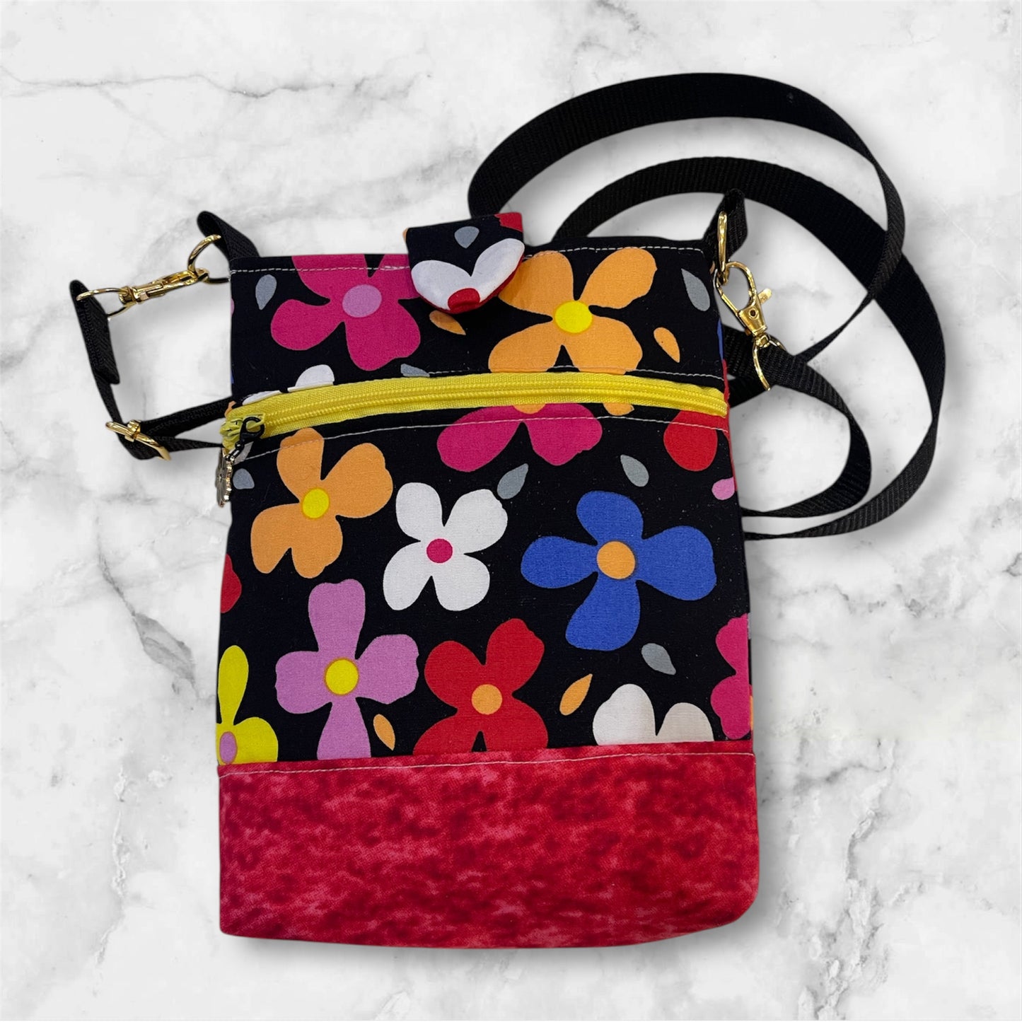 Mobile Phone & Wallet Bag - Bright Flowers w Red Lining