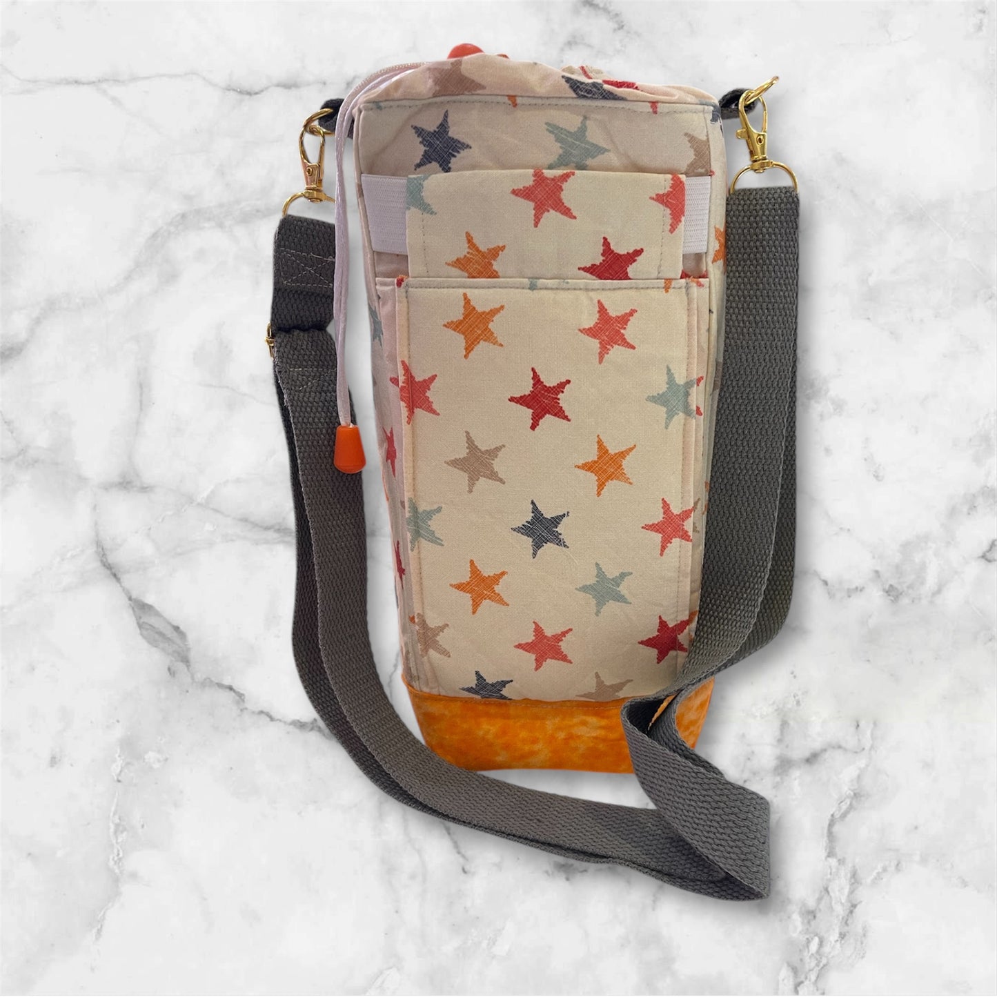 Water Bottle, Phone & Wallet Bag - White with Black Buttons with Green Lining