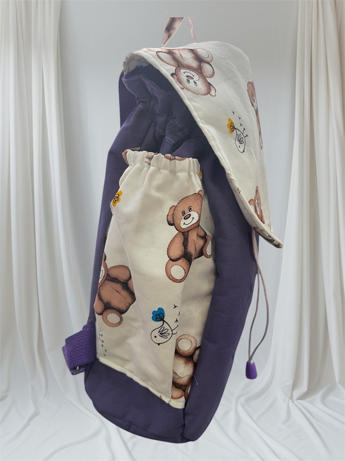 Toddler’s Backpack - Teddybears on White with Purple