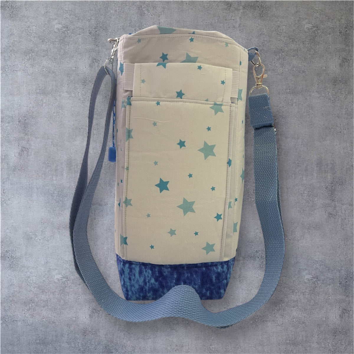 Water Bottle, Phone & Wallet Bag - Blue Stars on White with Blue Lining
