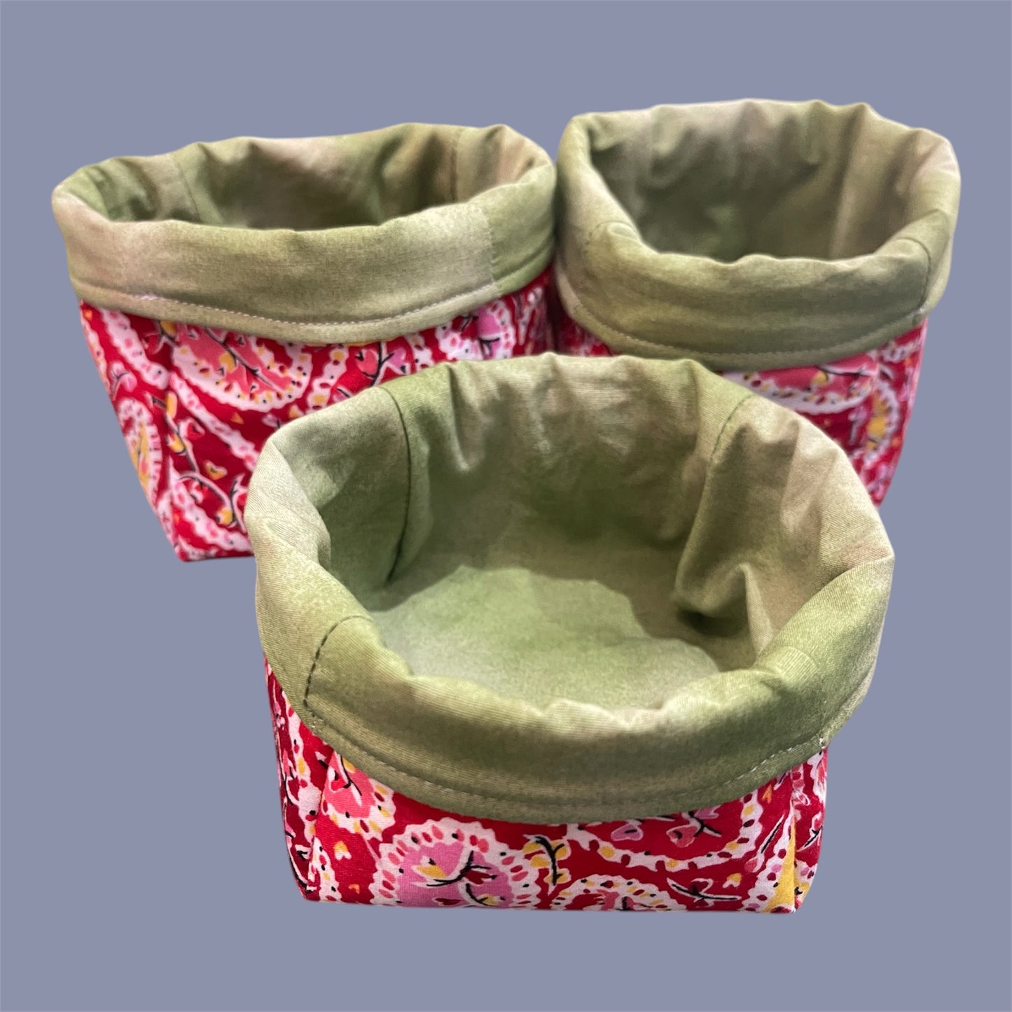 Fabric Boxes - Red Paisley with Green Lining