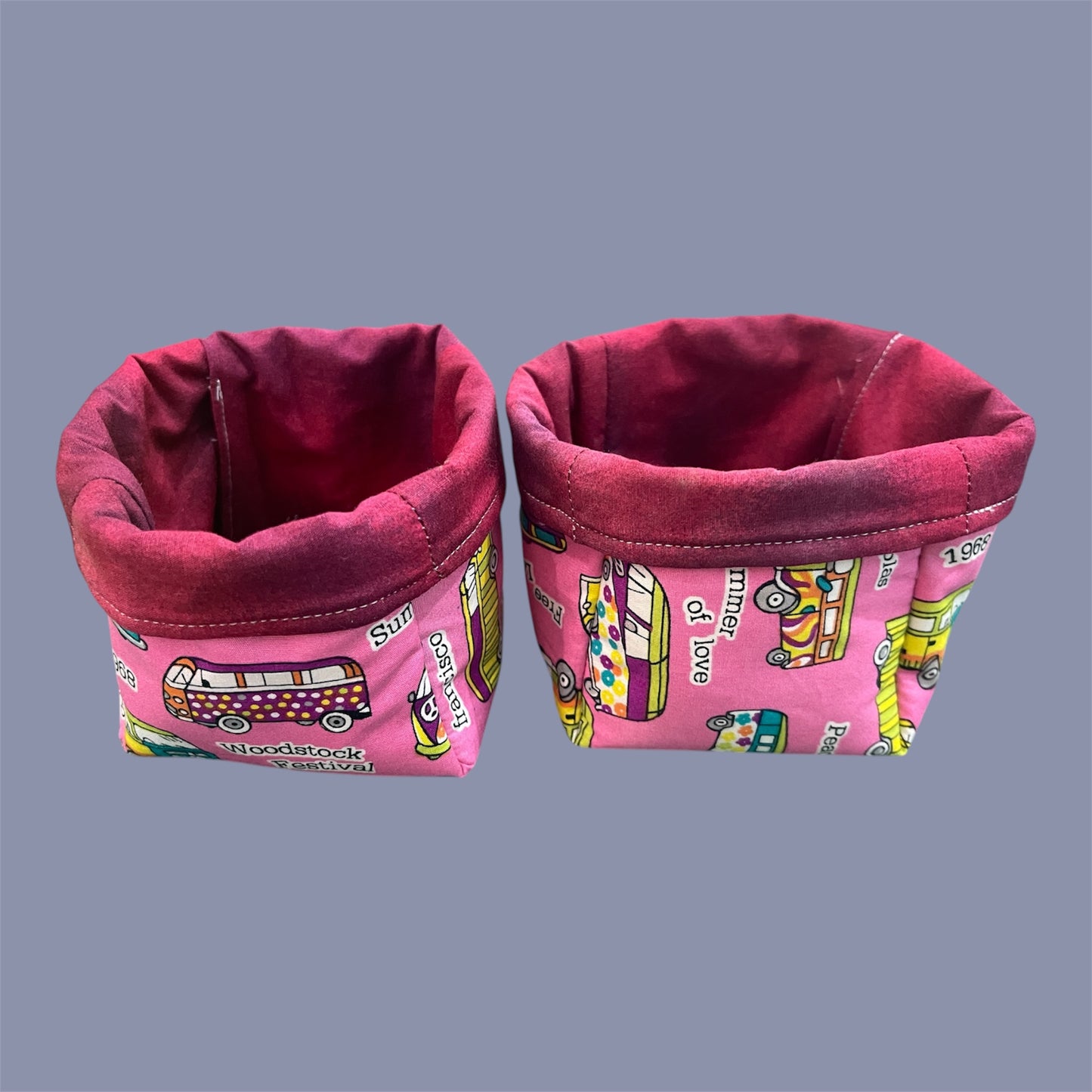 Fabric Boxes - Pink Hippy Bus with Red Lining