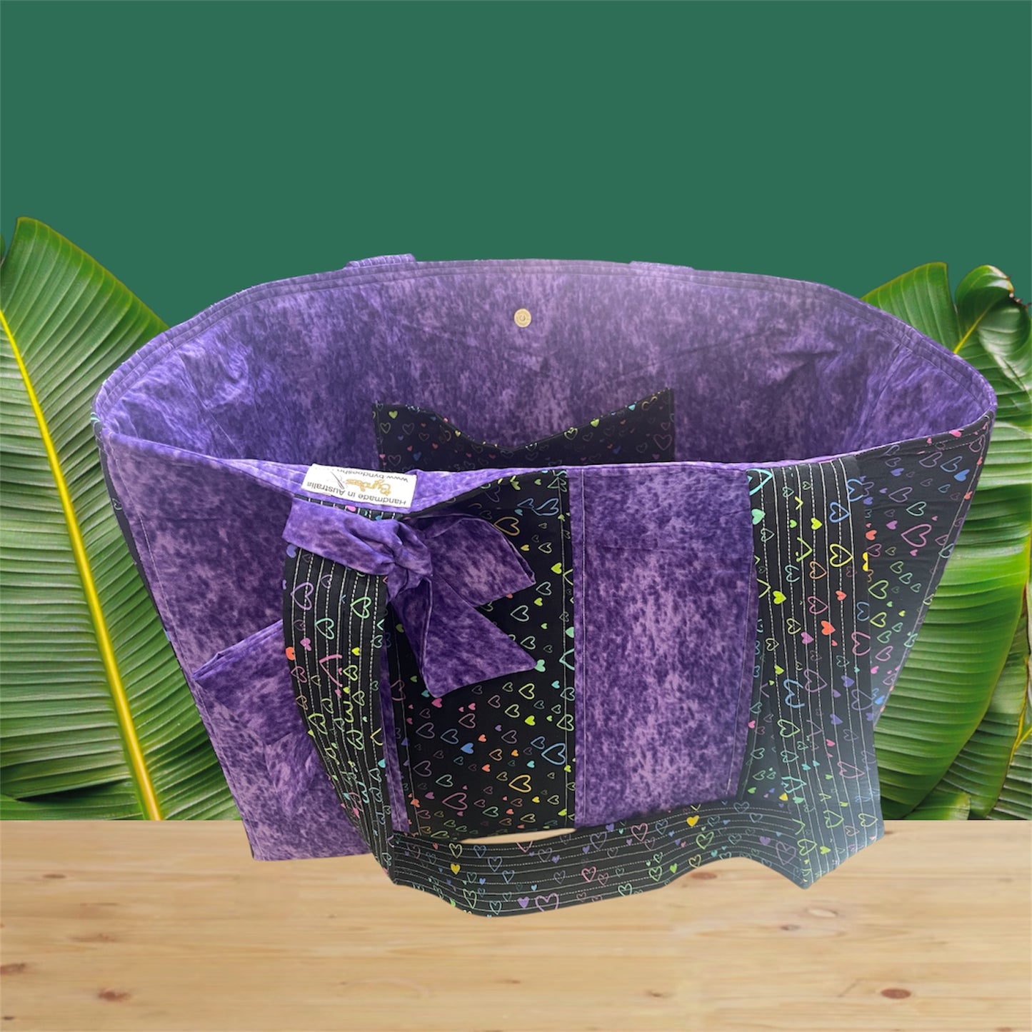 Envy Bag - Bright Hearts on Purple with Purple Lining