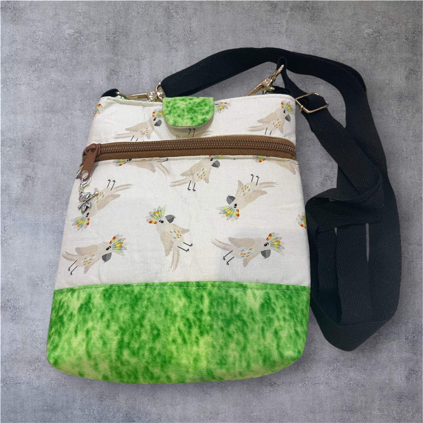 Mobile Phone & Wallet Bag - Cockatoos w Green Lining