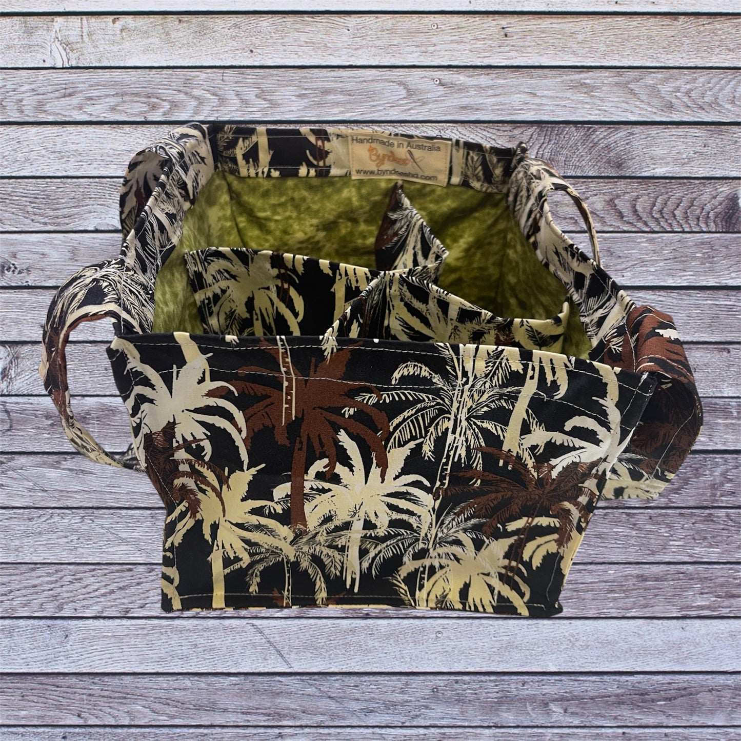 4 Cup Coffee Cup Caddy - Palm Trees w Olive Lining