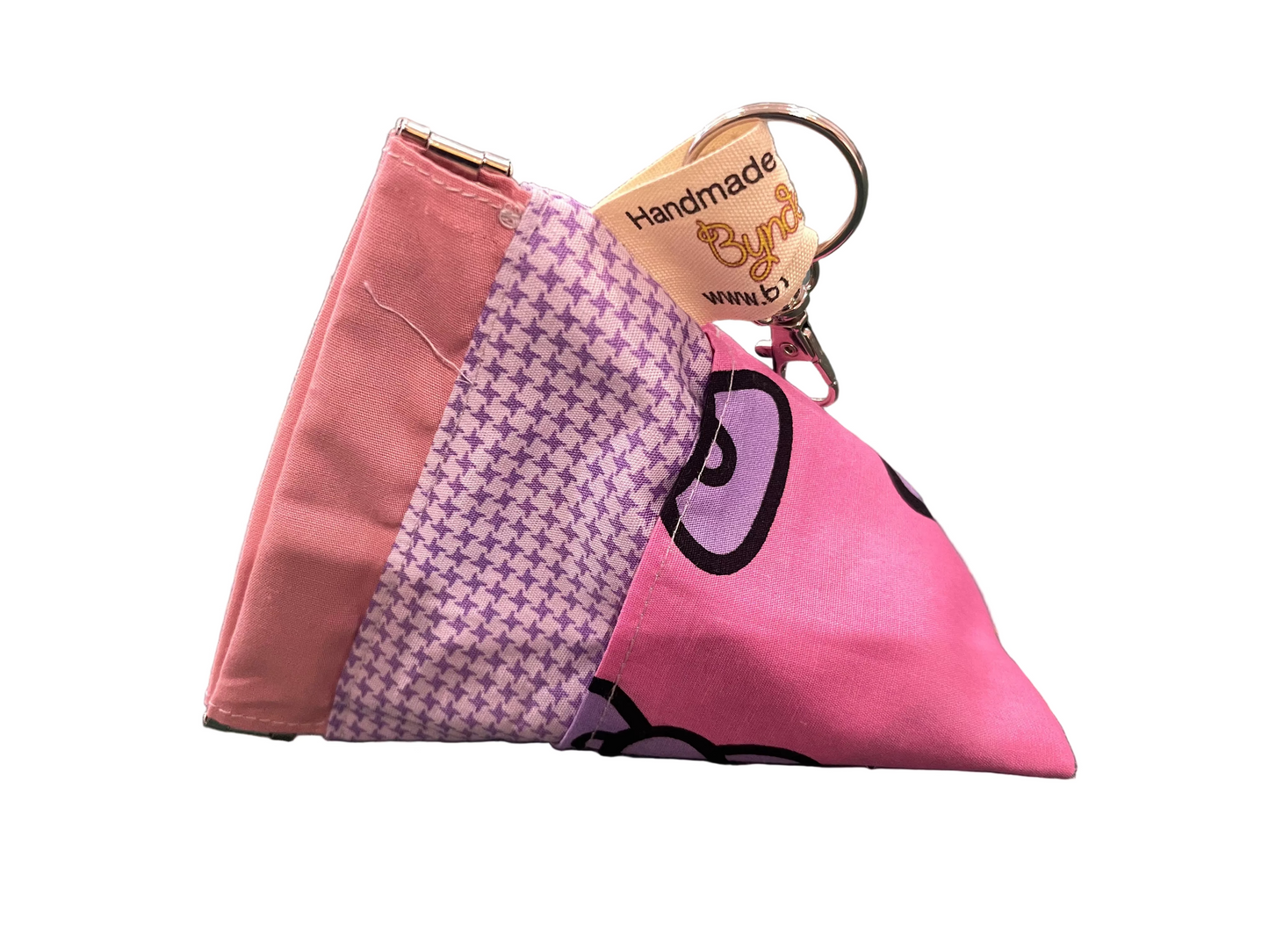 Small Snap Keyring Purse - Purple Bows on Pink with Lite Pink